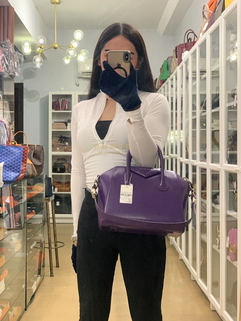 Antigona Medium Bag in Purple Shade Calfskin Leather & Silver Hardware | Purse Maison Luxury Bags Shop
