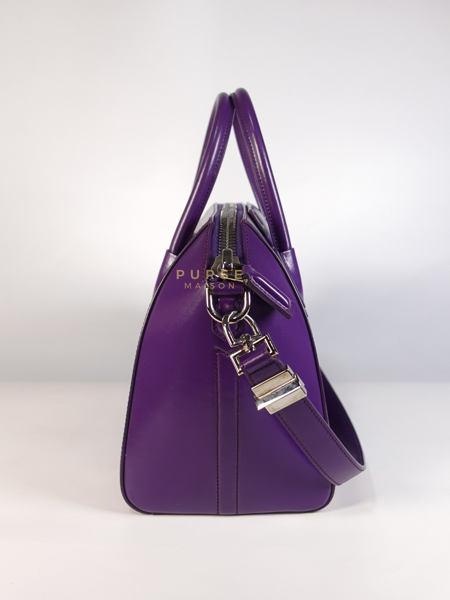 Antigona Medium Bag in Purple Shade Calfskin Leather & Silver Hardware | Purse Maison Luxury Bags Shop