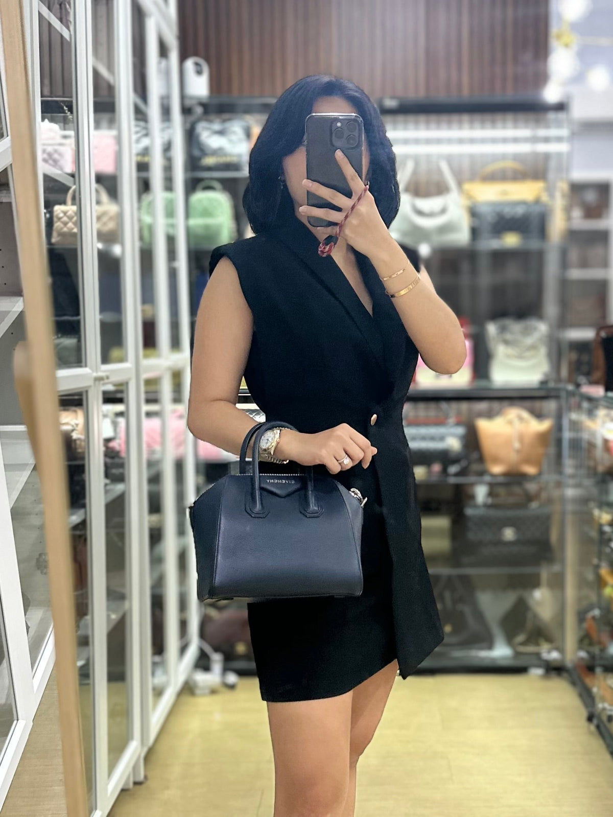 Antigona Mini Navy Blue Goatskin Leather Bag | Purse Maison Luxury Bags Shop