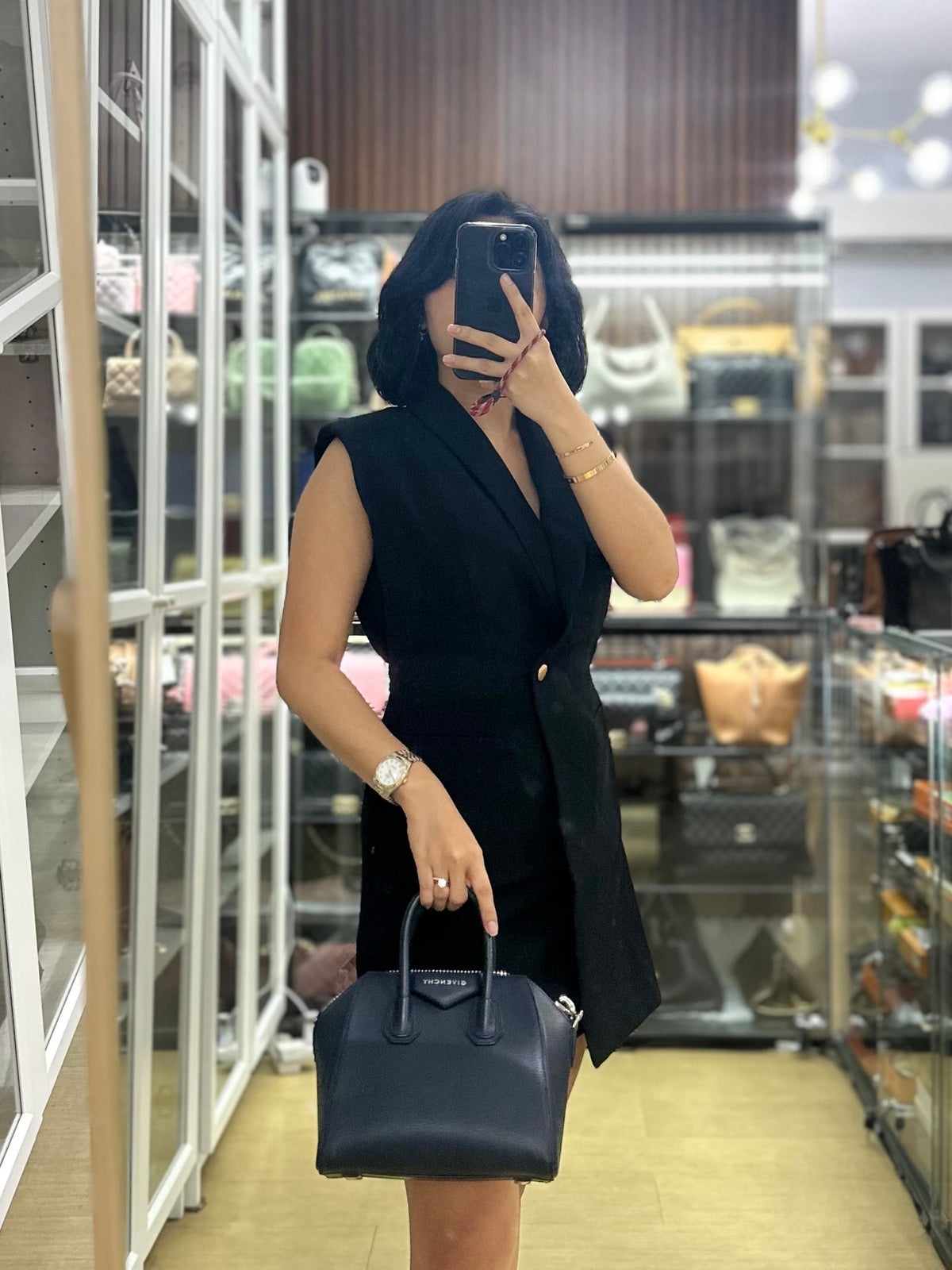 Antigona Mini Navy Blue Goatskin Leather Bag | Purse Maison Luxury Bags Shop