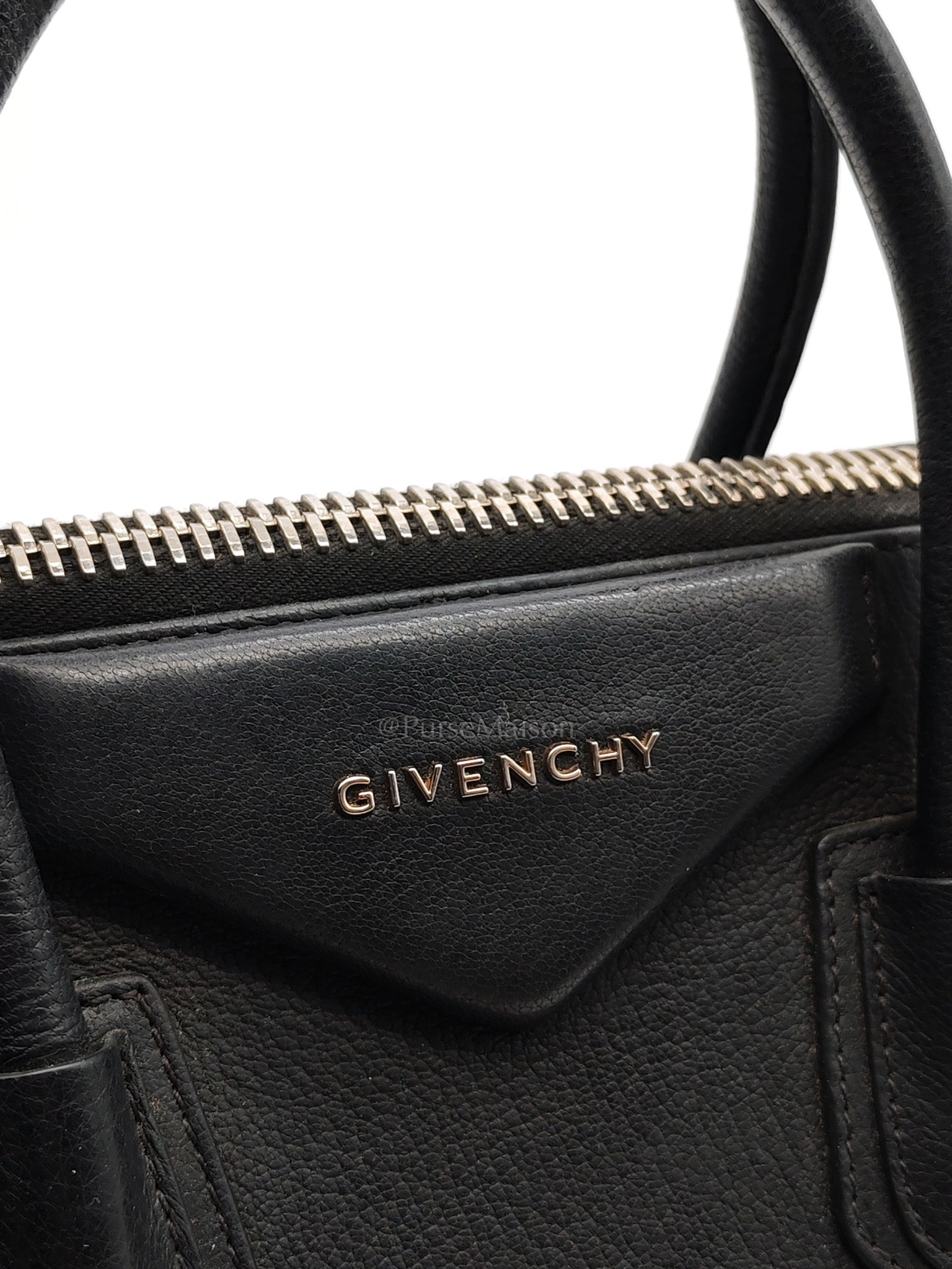 Antigona Small in Back Goatskin Leather Silver Hardware | Purse Maison Luxury Bags Shop