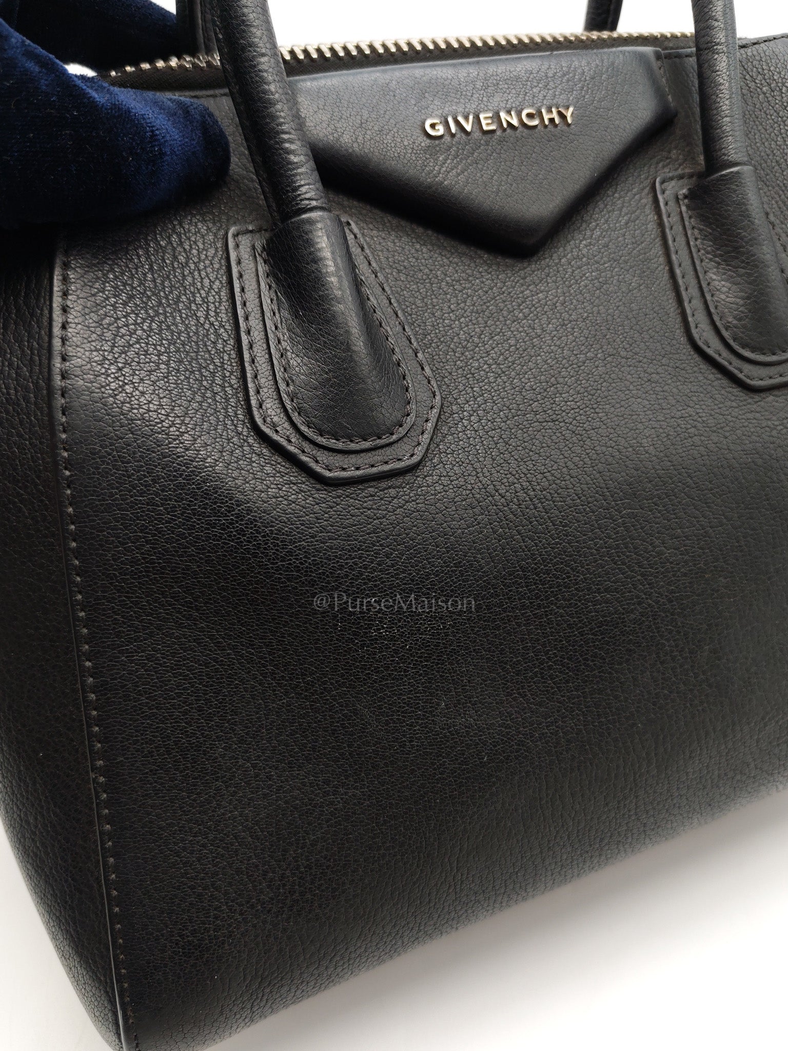 Antigona Small in Back Goatskin Leather Silver Hardware | Purse Maison Luxury Bags Shop