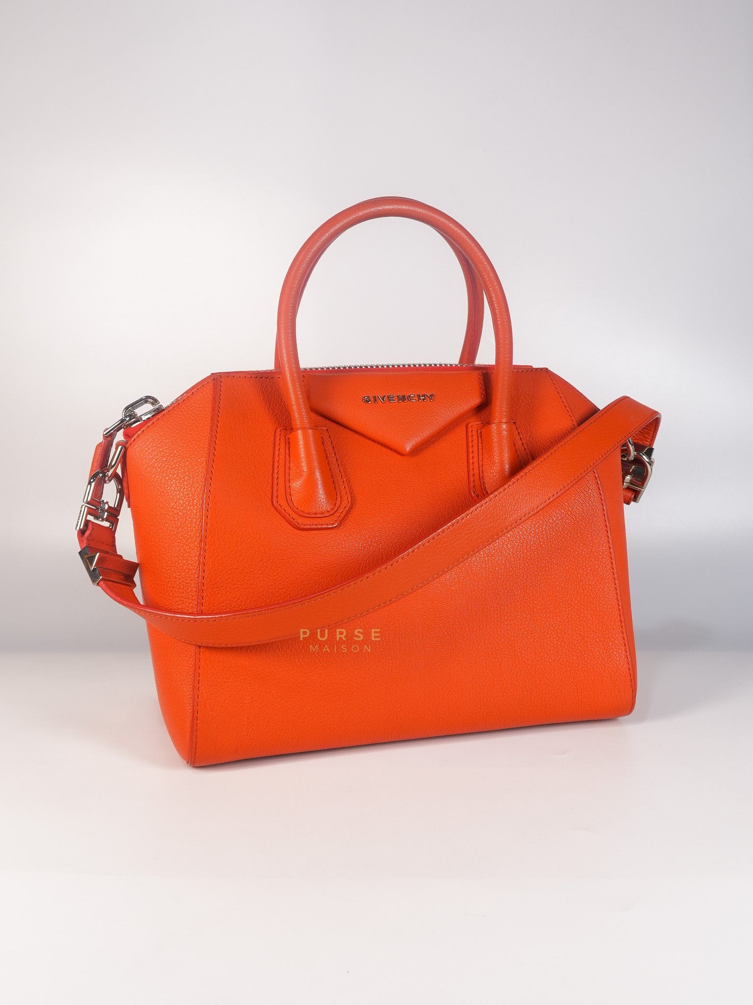 Antigona Small Orange Grained Calfskin Leather | Purse Maison Luxury Bags Shop