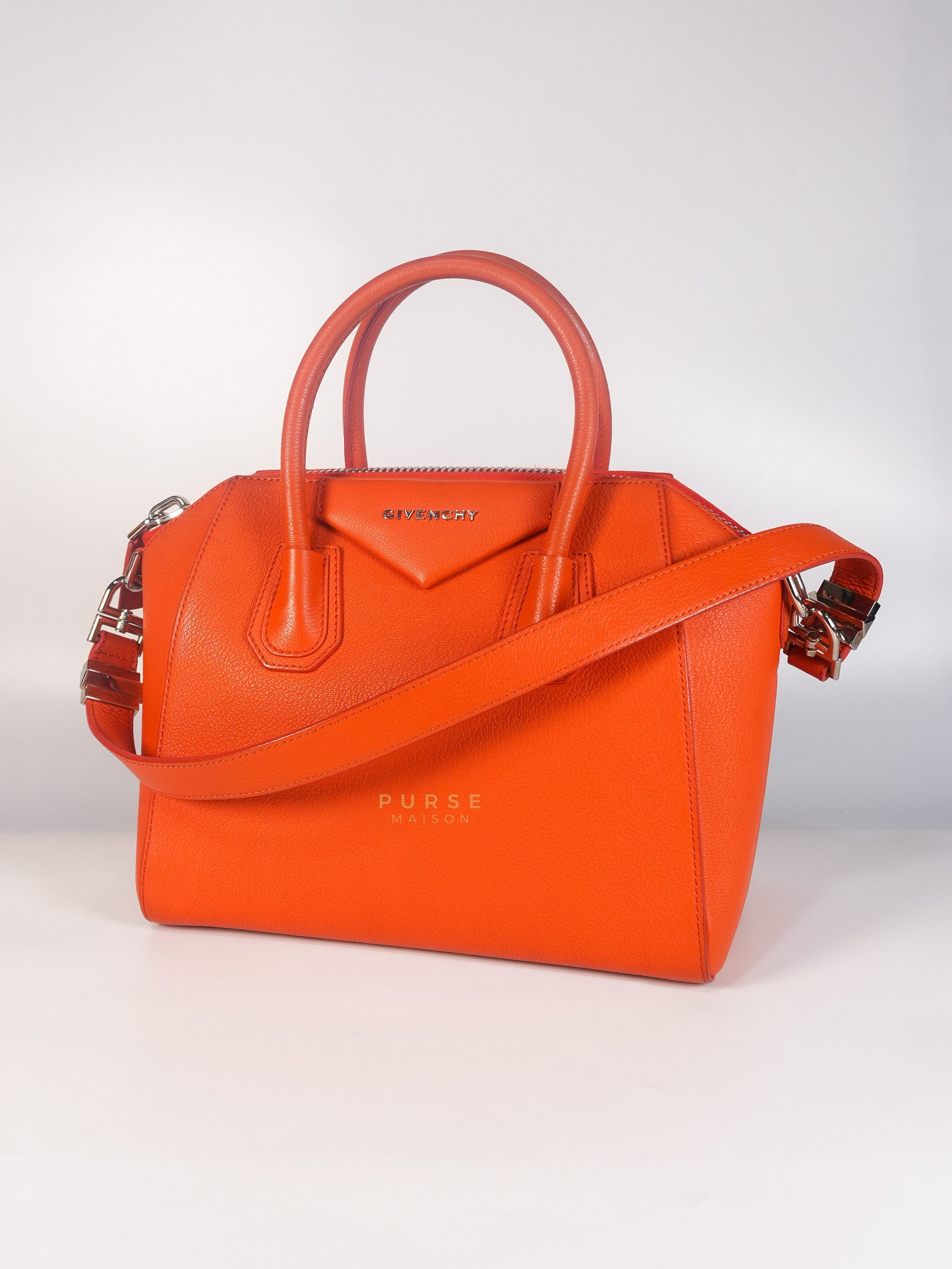 Antigona Small Orange Grained Calfskin Leather | Purse Maison Luxury Bags Shop