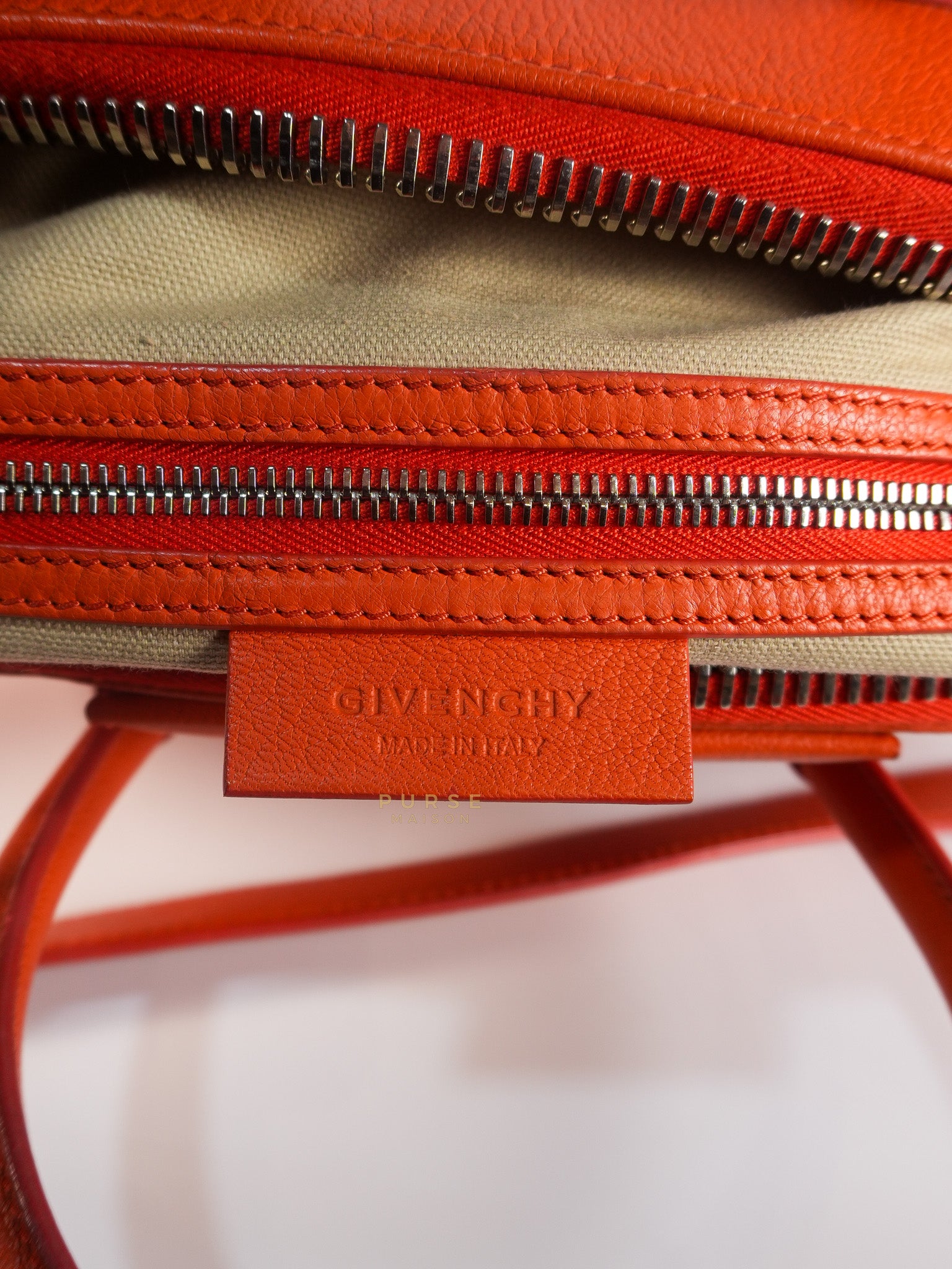 Antigona Small Orange Grained Calfskin Leather | Purse Maison Luxury Bags Shop