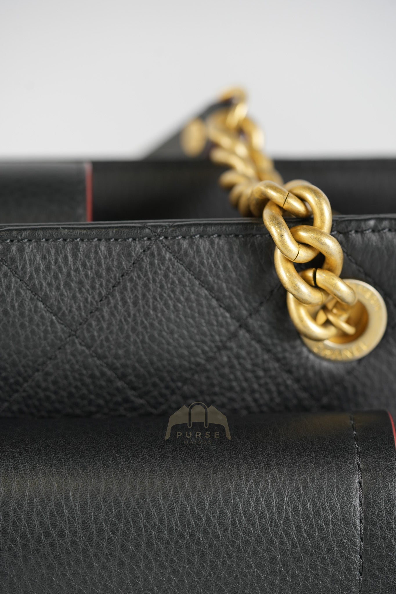 Archi Chic Small Shopping Tote in Black Quilted Grained Calfskin Leather Aged Gold Hardware (Series 25) | Purse Maison Luxury Bags Shop