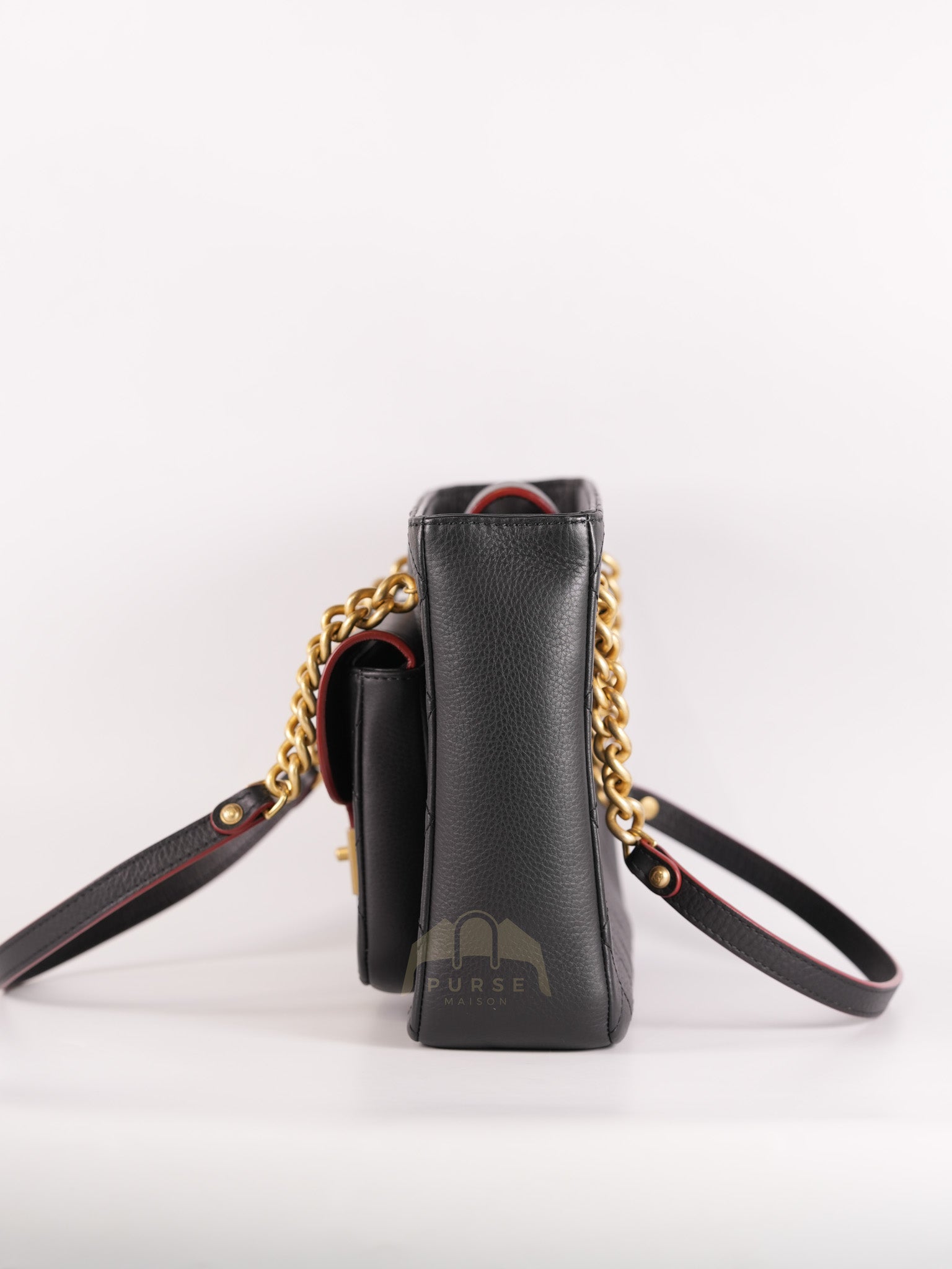 Archi Chic Small Shopping Tote in Black Quilted Grained Calfskin Leather Aged Gold Hardware (Series 25) | Purse Maison Luxury Bags Shop