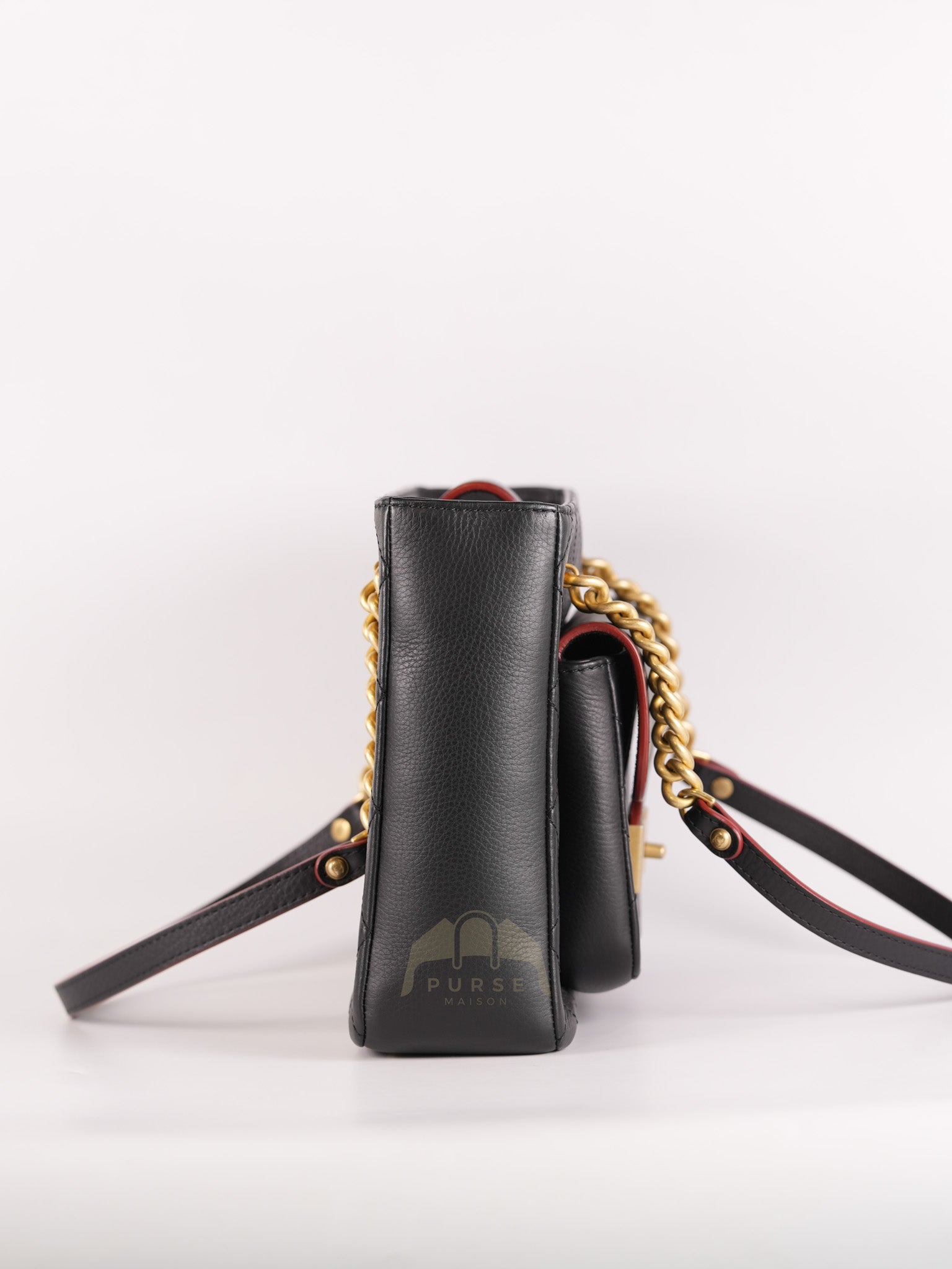 Archi Chic Small Shopping Tote in Black Quilted Grained Calfskin Leather Aged Gold Hardware (Series 25) | Purse Maison Luxury Bags Shop