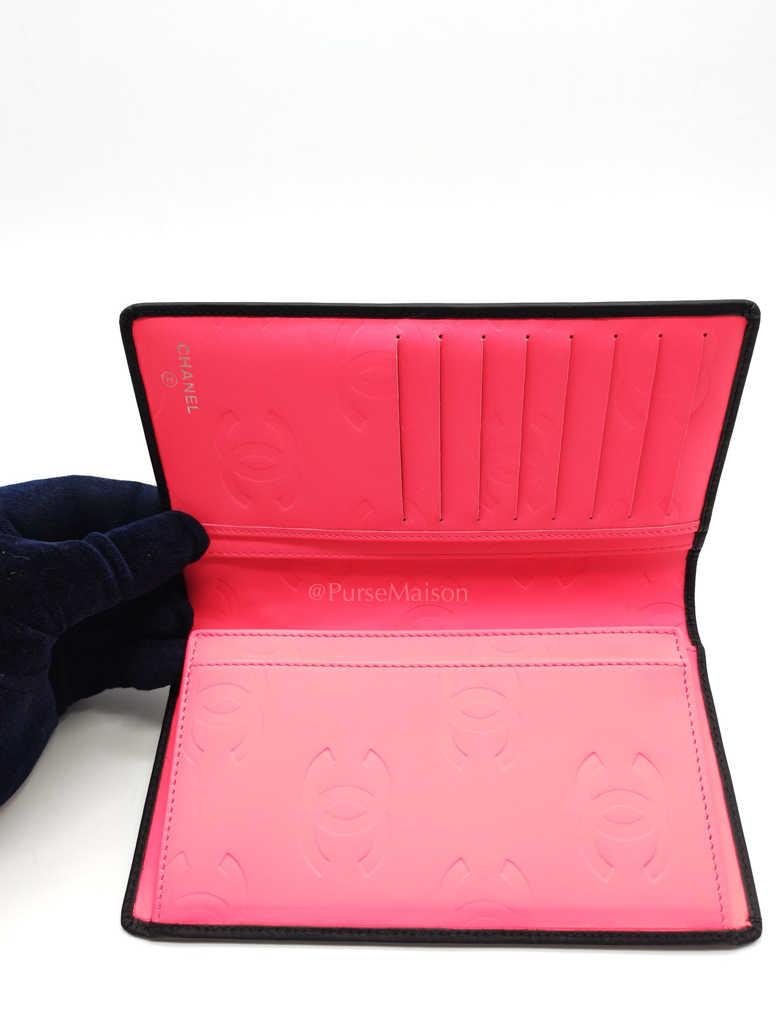 Cambon Ligne Long Wallet in Black Calfskin Leather Series 21