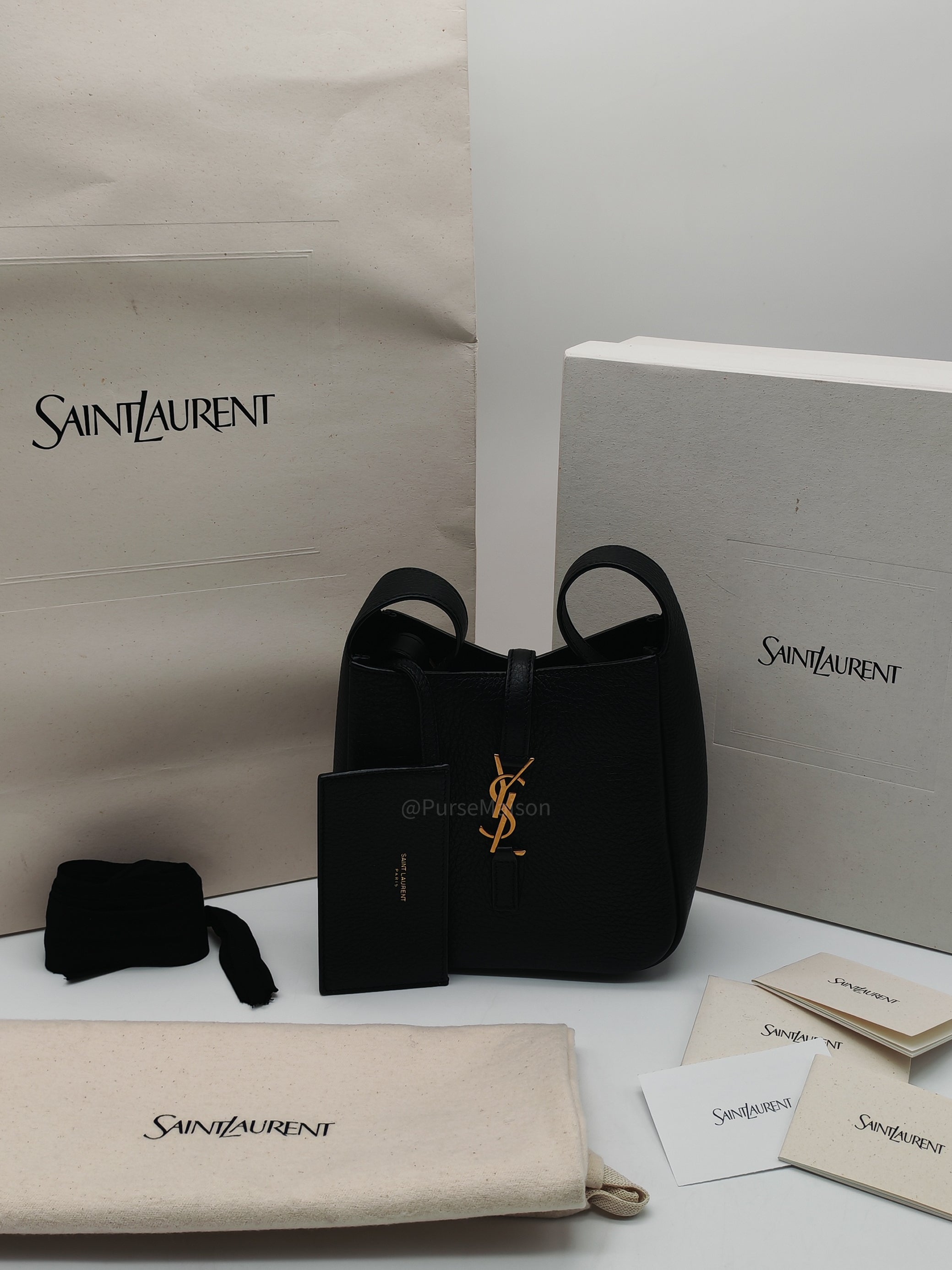 Saint Laurent Le 5 a 7 Supple Baby Hobo Bag in Black Grained Calfskin Leather