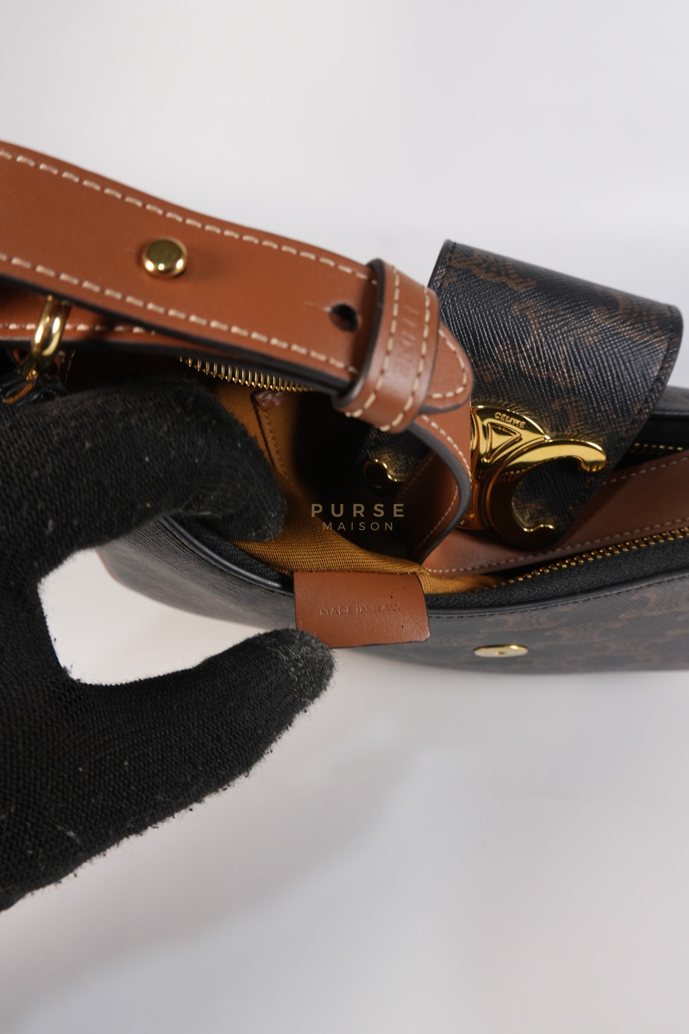 Ava Triomphe Canvas Calfskin Medium Black/Tan | Purse Maison Luxury Bags Shop