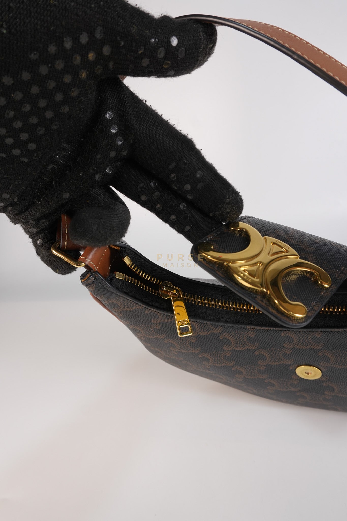 Ava Triomphe Canvas Calfskin Medium Black/Tan | Purse Maison Luxury Bags Shop