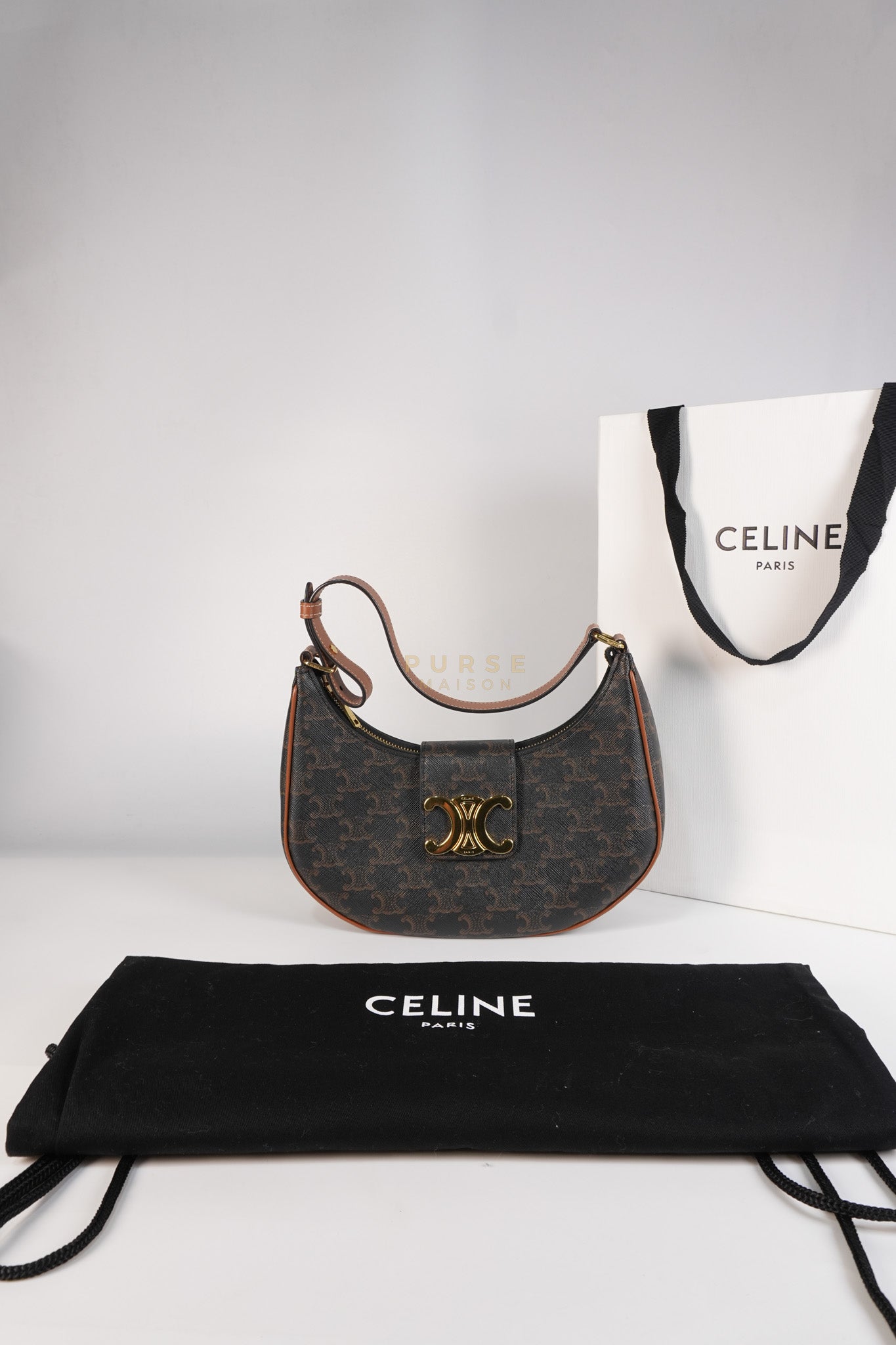 Ava Triomphe Canvas Calfskin Medium Black/Tan | Purse Maison Luxury Bags Shop