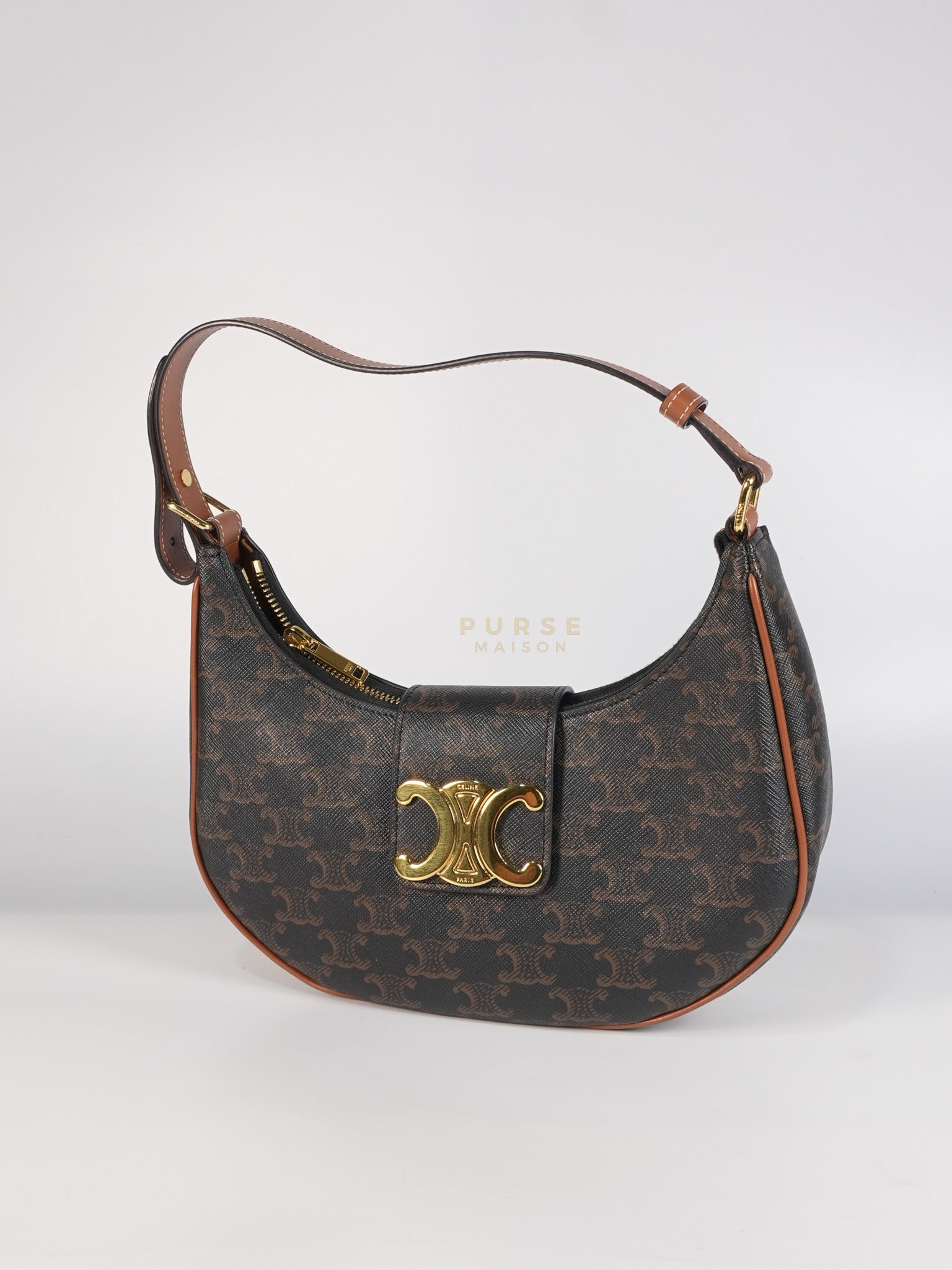 Ava Triomphe Canvas Calfskin Medium Black/Tan | Purse Maison Luxury Bags Shop