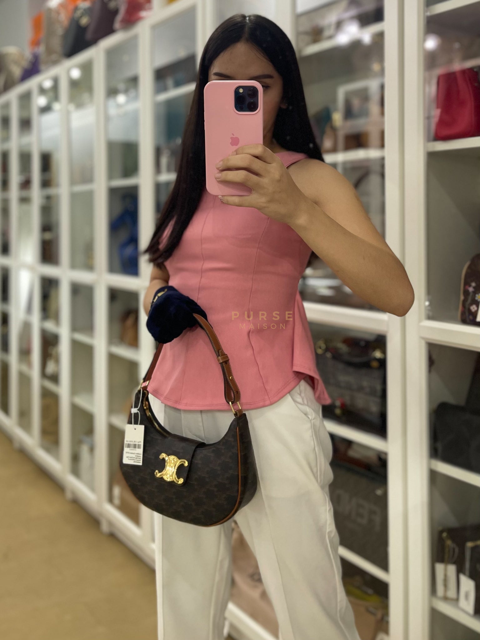 Ava Triomphe Canvas Calfskin Medium Black/Tan | Purse Maison Luxury Bags Shop