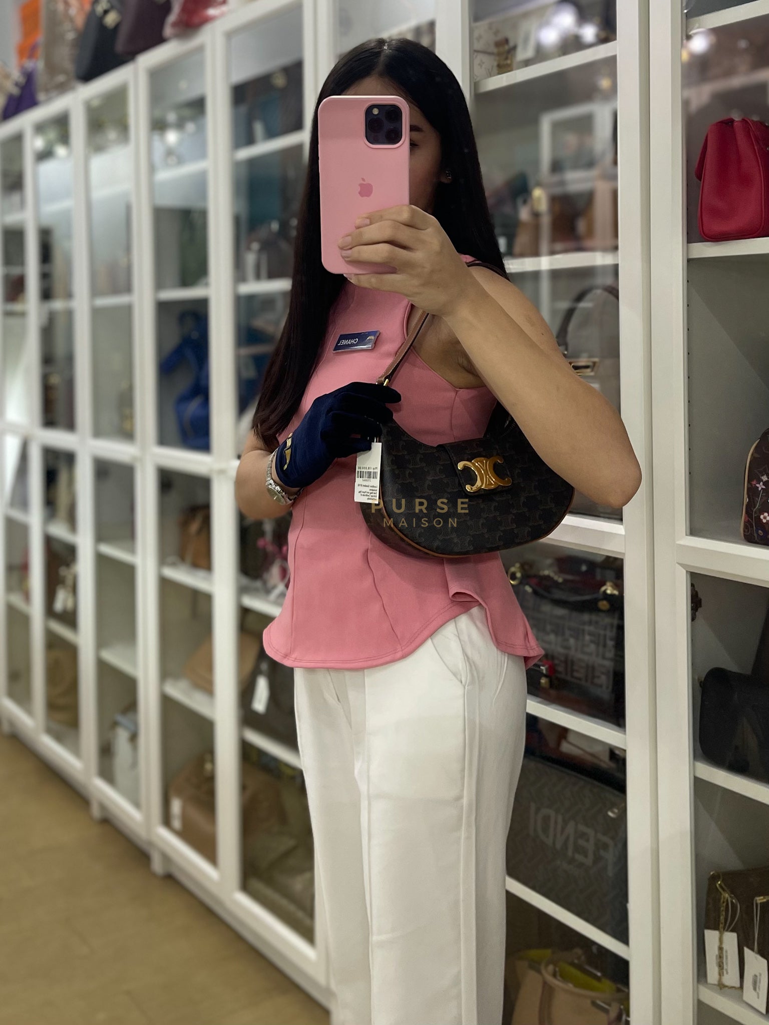 Ava Triomphe Canvas Calfskin Medium Black/Tan | Purse Maison Luxury Bags Shop