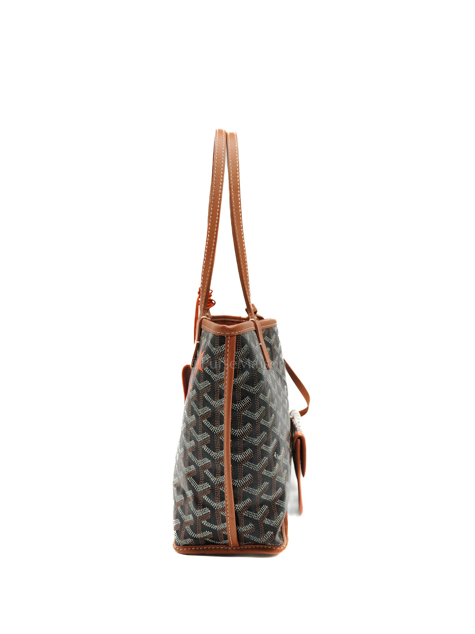 Mini Anjou in Tan Goyardine Canvas with Orange Heart Print and Croc Universel Clip Charm