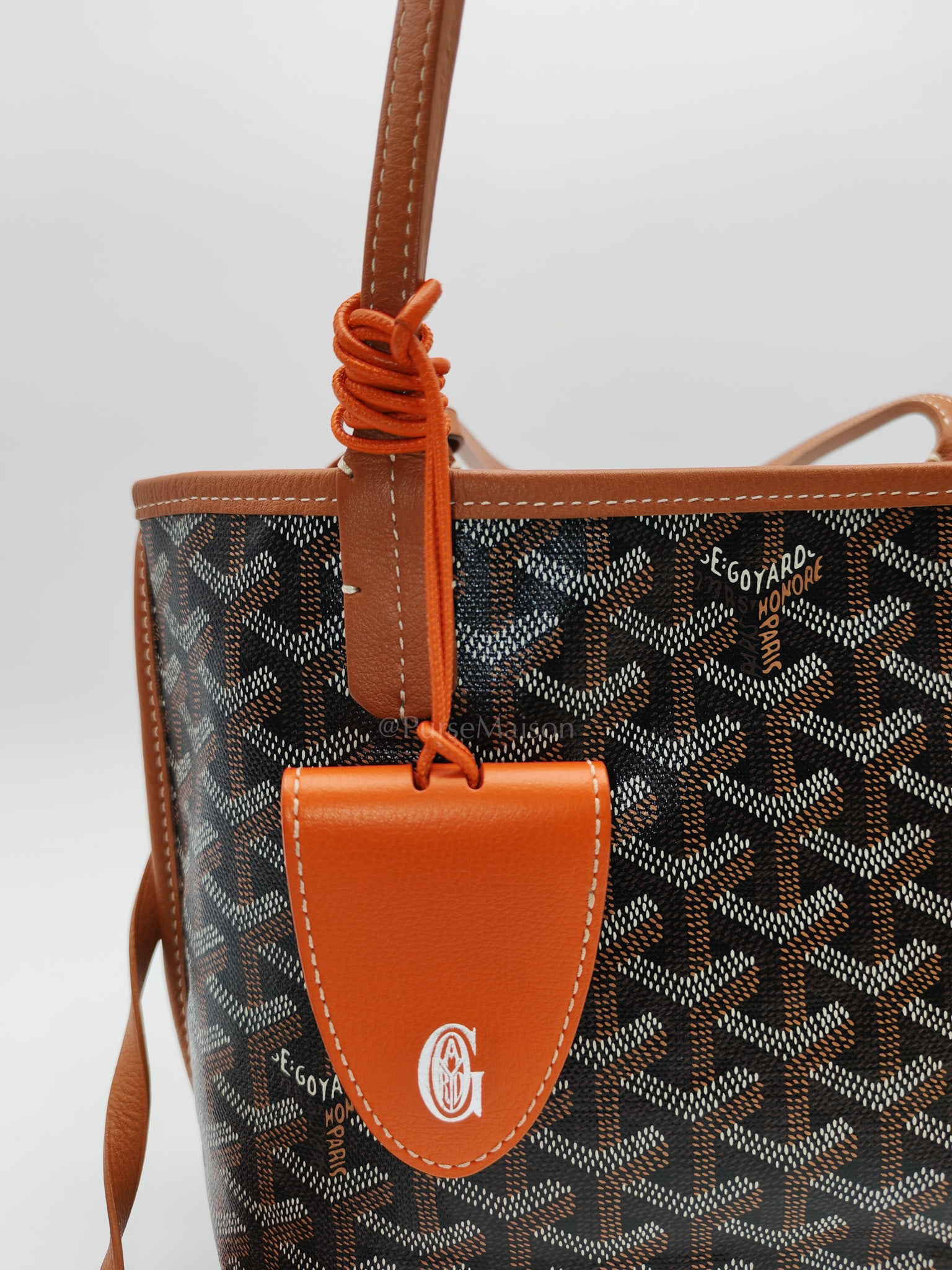 Mini Anjou in Tan Goyardine Canvas with Orange Heart Print and Croc Universel Clip Charm