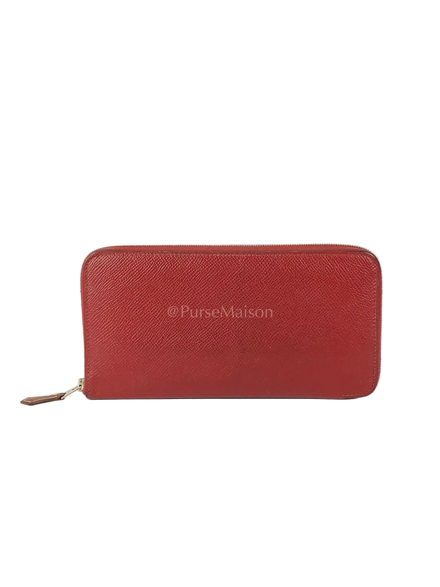 Azap Zip Around Long Wallet in Rouge Epsom Leather and Palladium Hardware Stamp X (2016) | Purse Maison Luxury Bags Shop