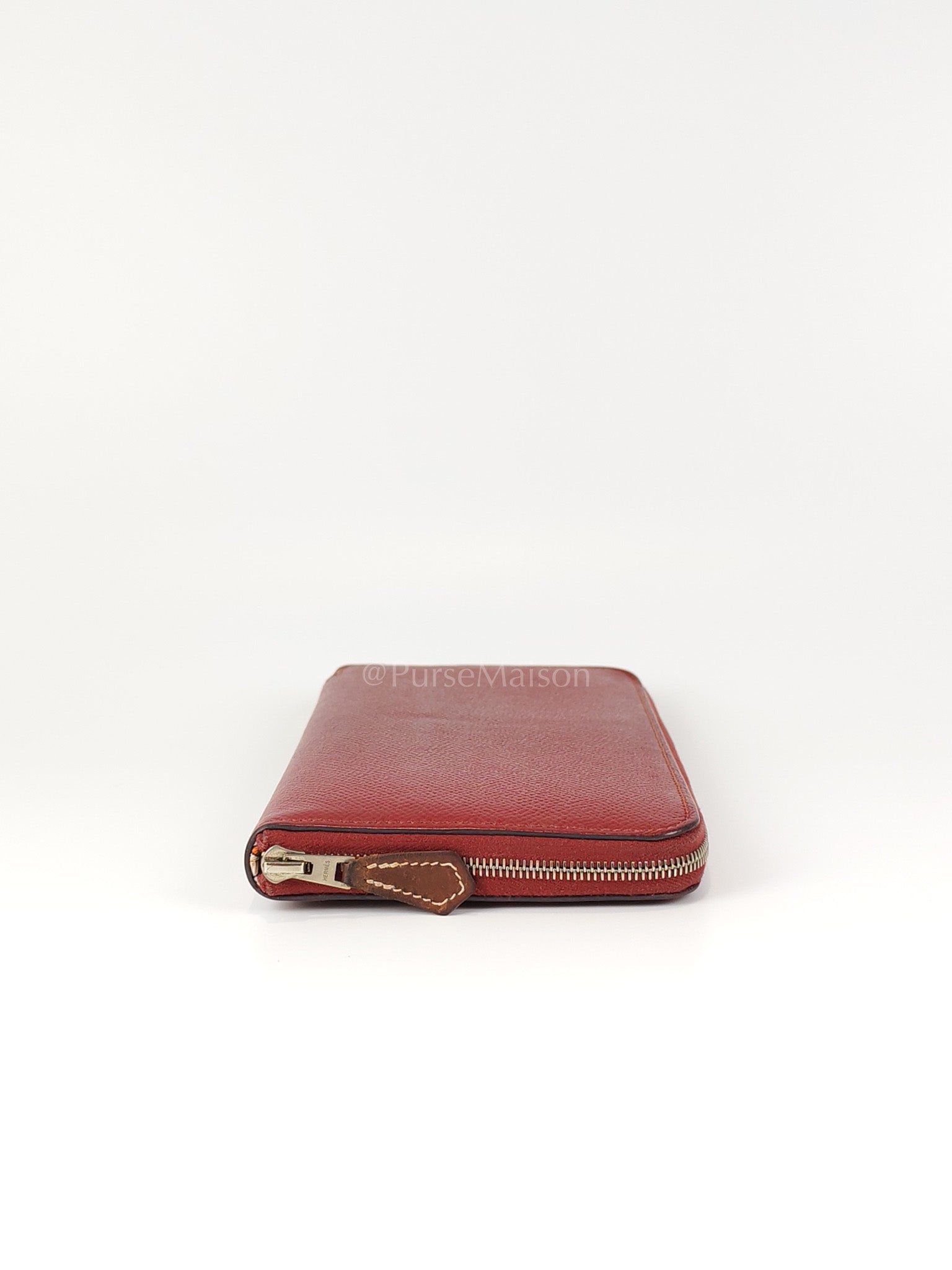 Azap Zip Around Long Wallet in Rouge Epsom Leather and Palladium Hardware Stamp X (2016) | Purse Maison Luxury Bags Shop