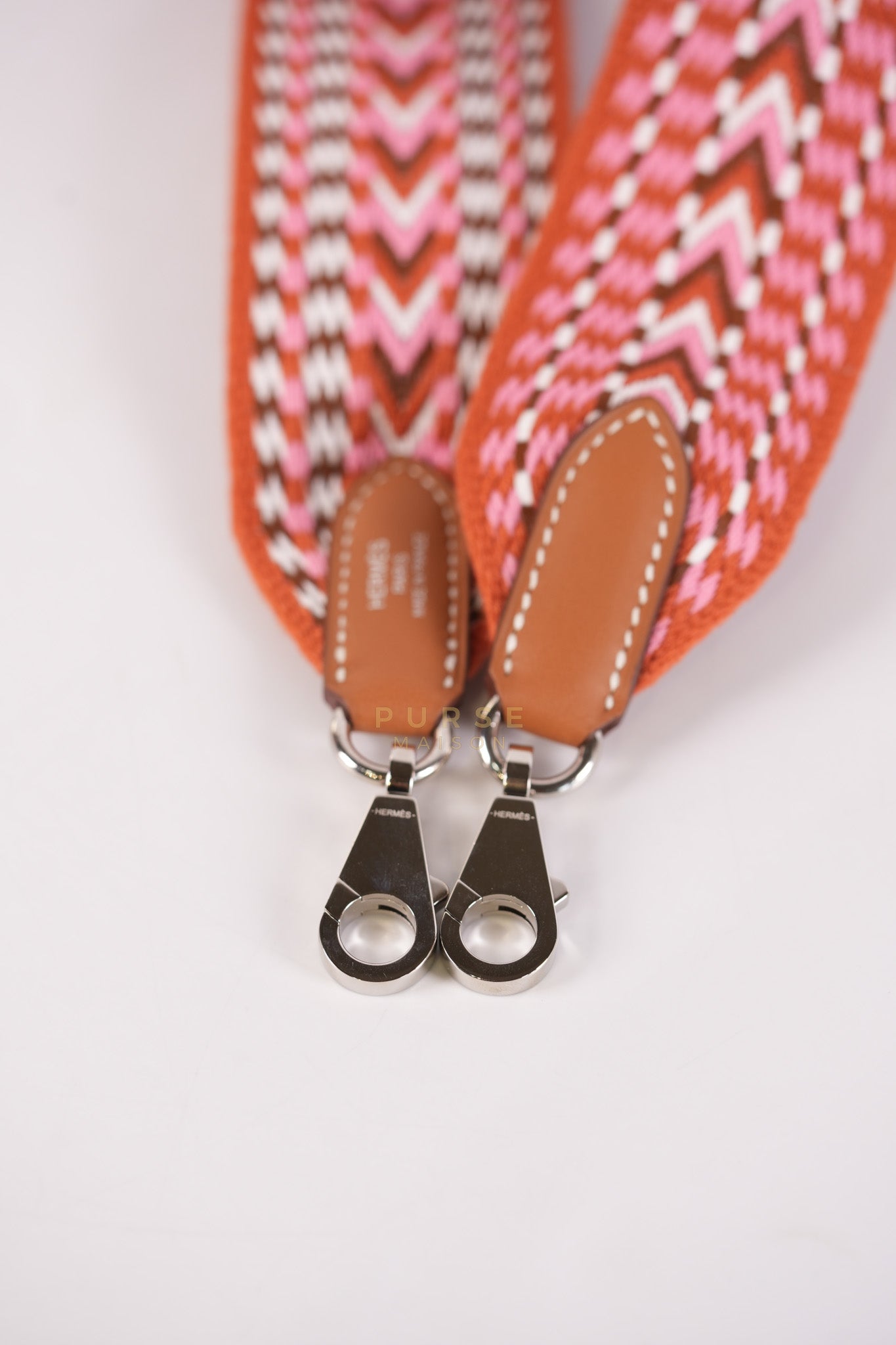 Bag Strap in Allegro Canvas and Swift Calfskin Leather Palladium Hardware Stamp Y(2020) Length 85cm x Width 5cm | Purse Maison Luxury Bags Shop