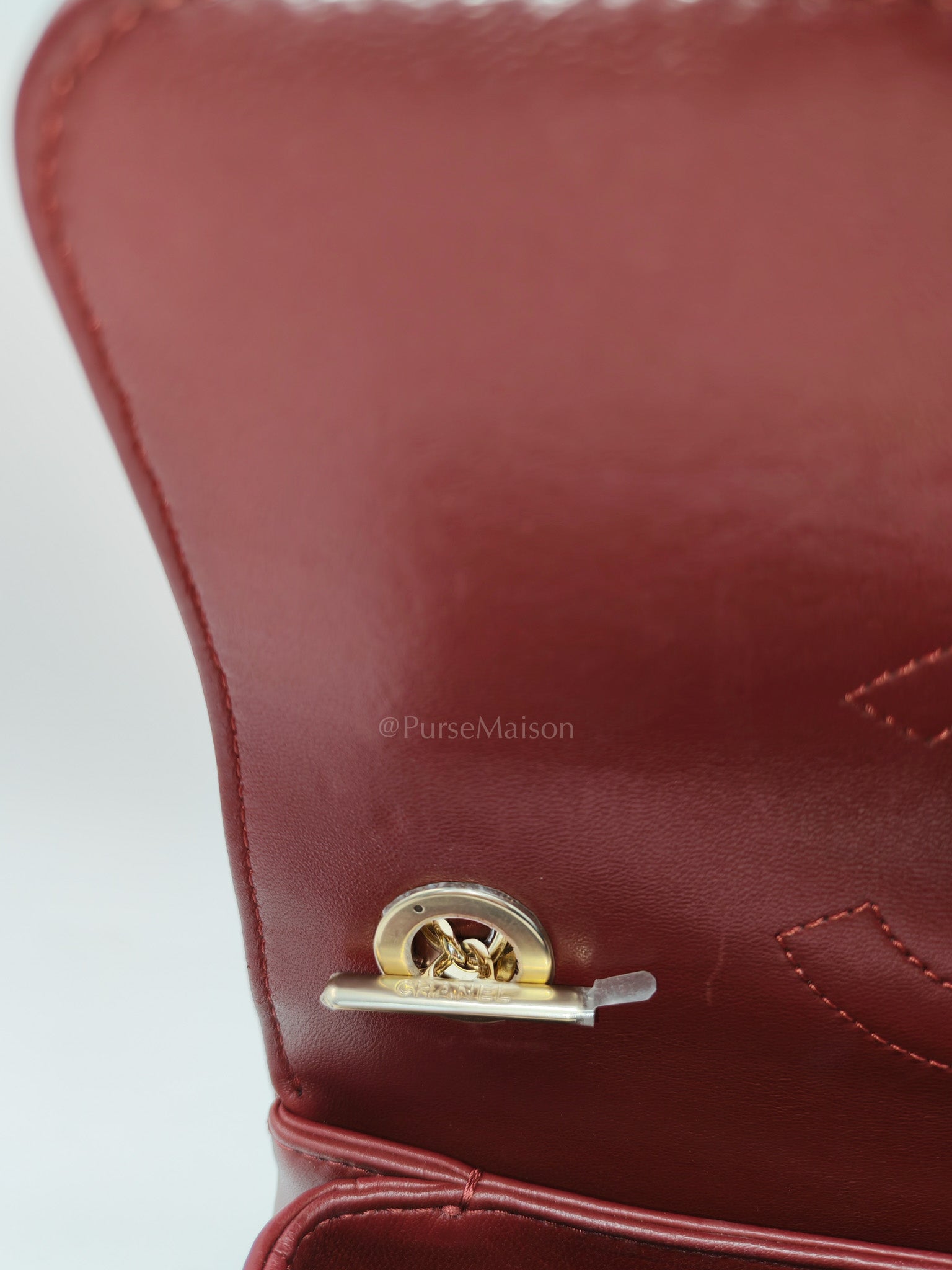 Trendy CC Top Handle Small in Burgundy Lambskin Leather Light Gold Hardware (Series 28)