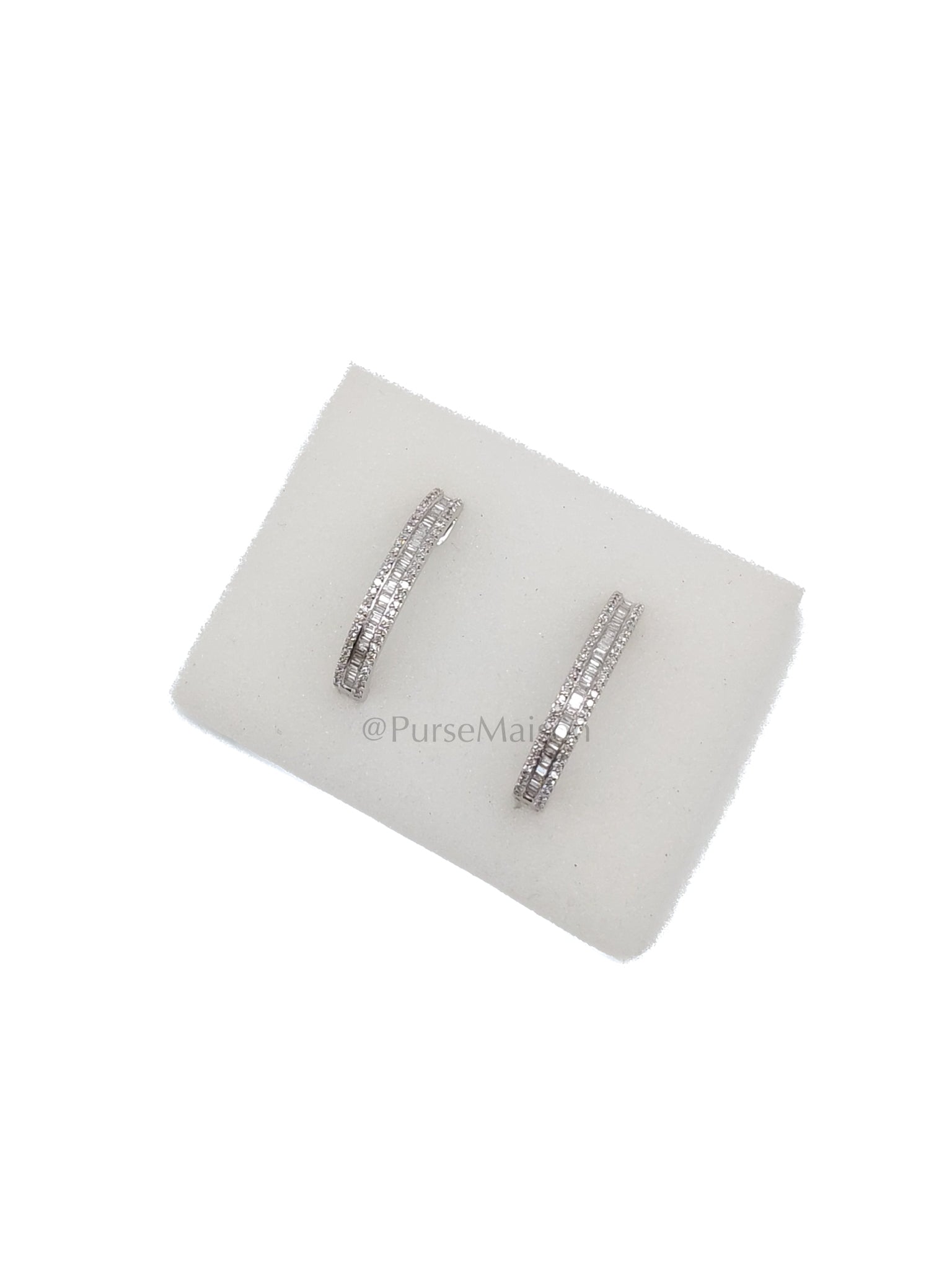 Baguette and Small Round Diamond 14k White God Setting Natural Diamond Approx 2.1cts (color h/i) Earrings | Purse Maison Luxury Bags Shop