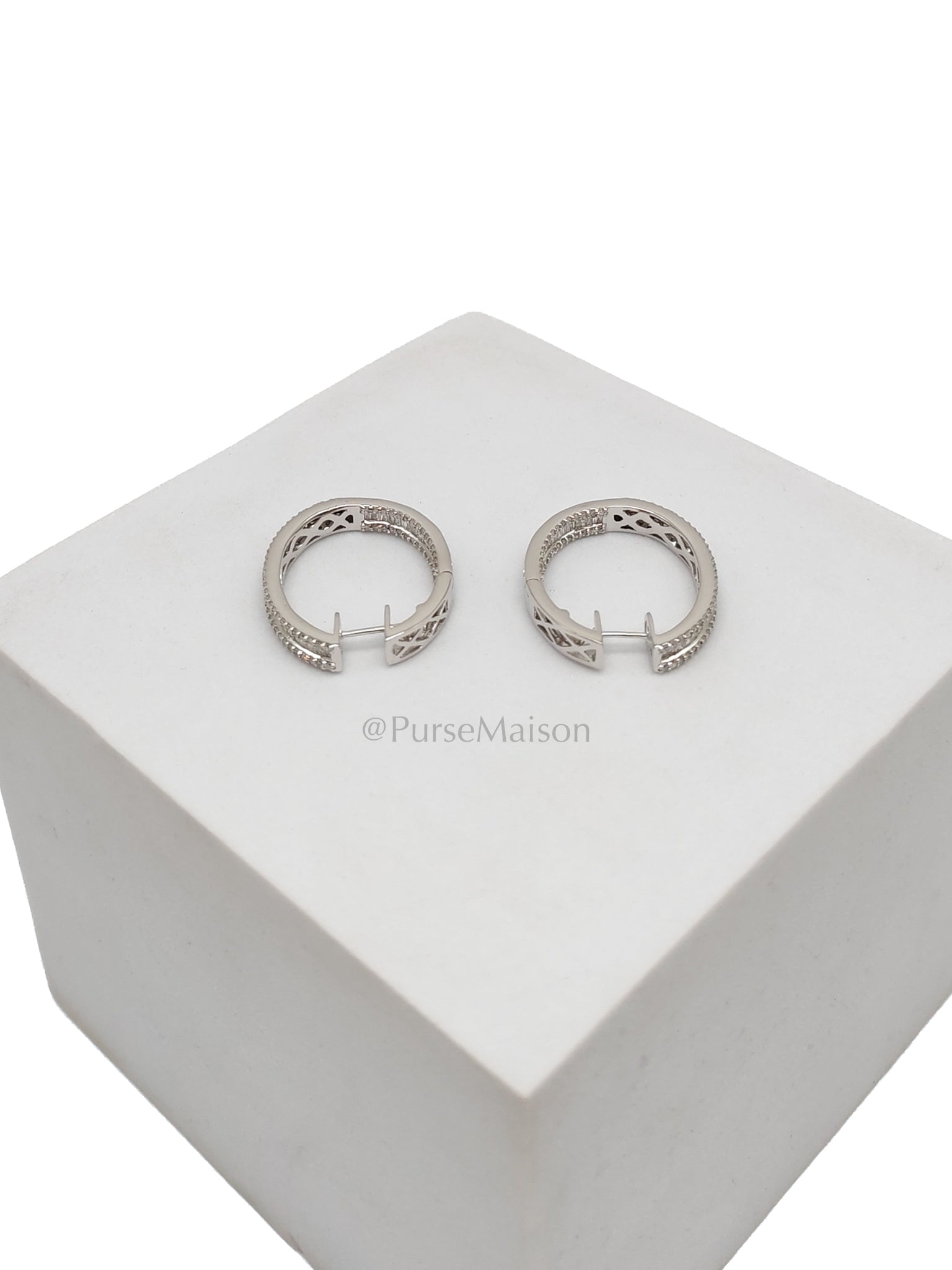 Baguette and Small Round Diamond 14k White God Setting Natural Diamond Approx 2.1cts (color h/i) Earrings | Purse Maison Luxury Bags Shop