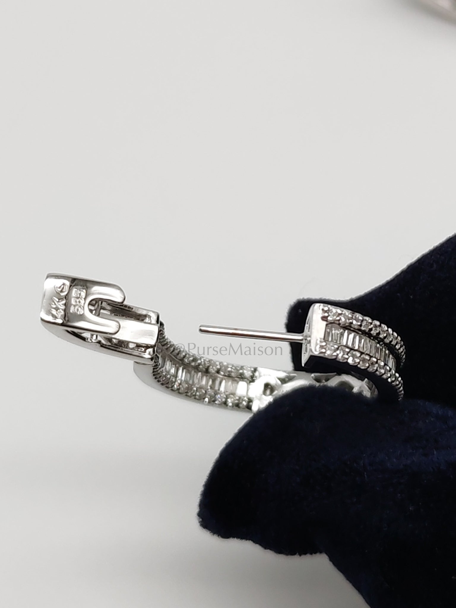 Baguette and Small Round Diamond 14k White God Setting Natural Diamond Approx 2.1cts (color h/i) Earrings | Purse Maison Luxury Bags Shop