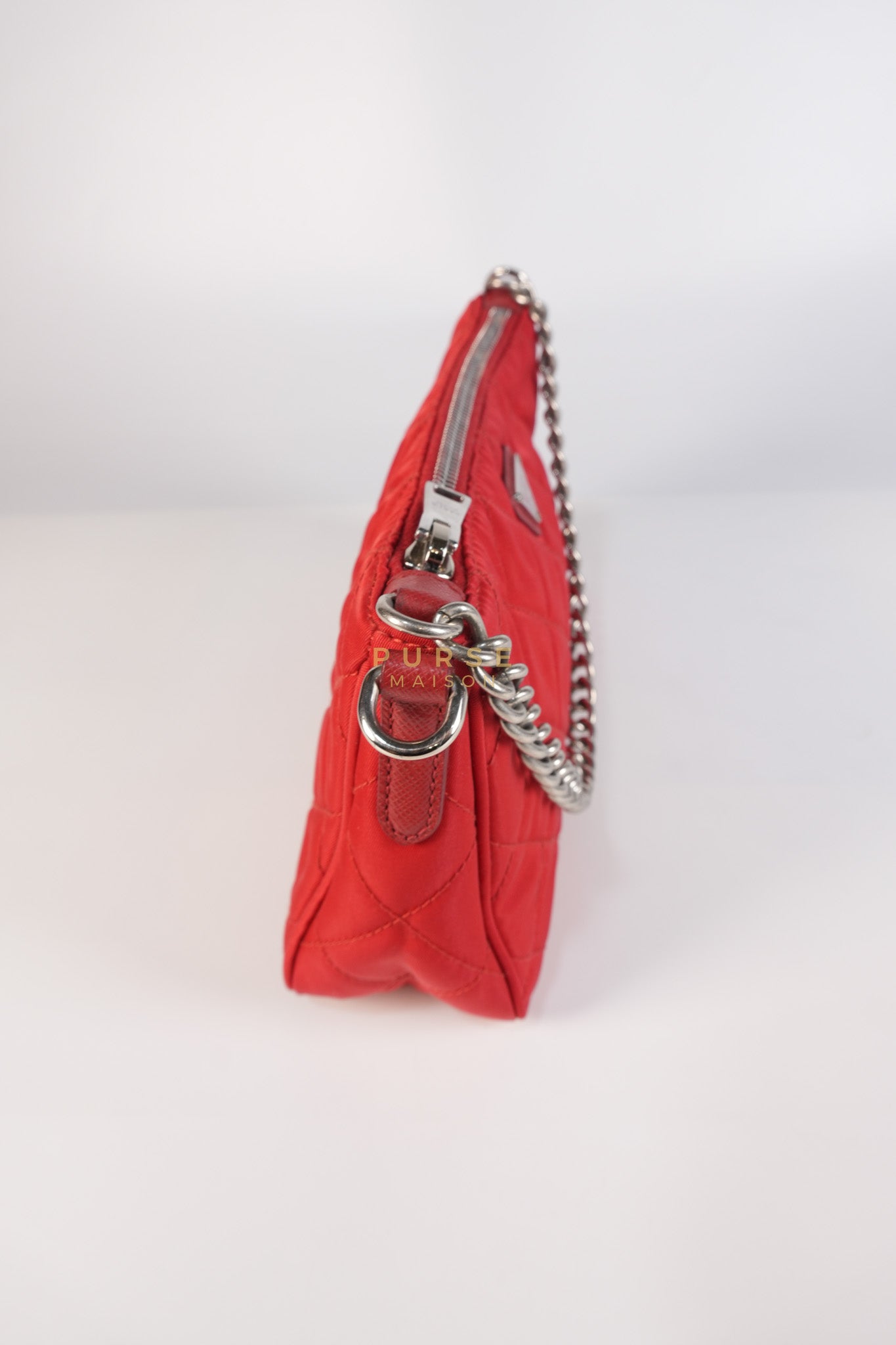 Baguette in Red Nylon Tessuto Impunto Two Way Bag | Purse Maison Luxury Bags Shop