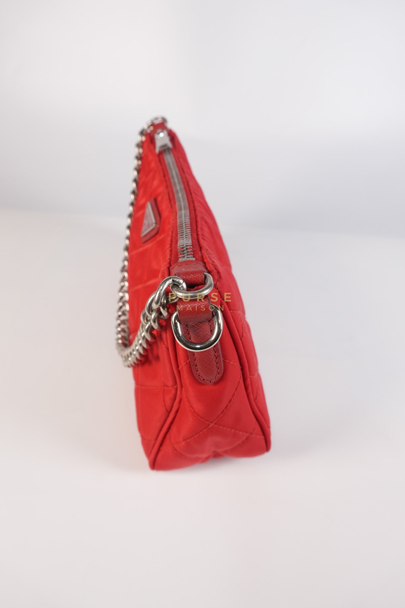 Baguette in Red Nylon Tessuto Impunto Two Way Bag | Purse Maison Luxury Bags Shop