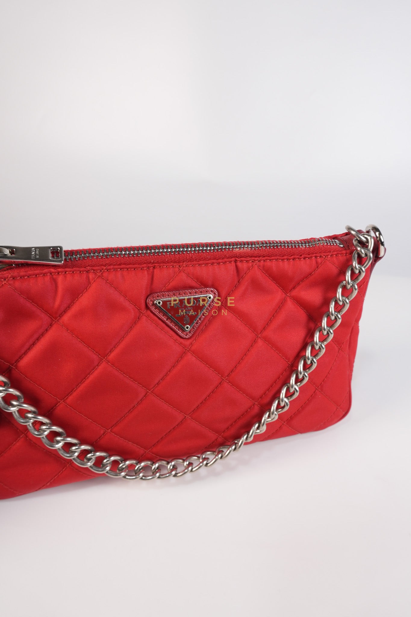 Baguette in Red Nylon Tessuto Impunto Two Way Bag | Purse Maison Luxury Bags Shop