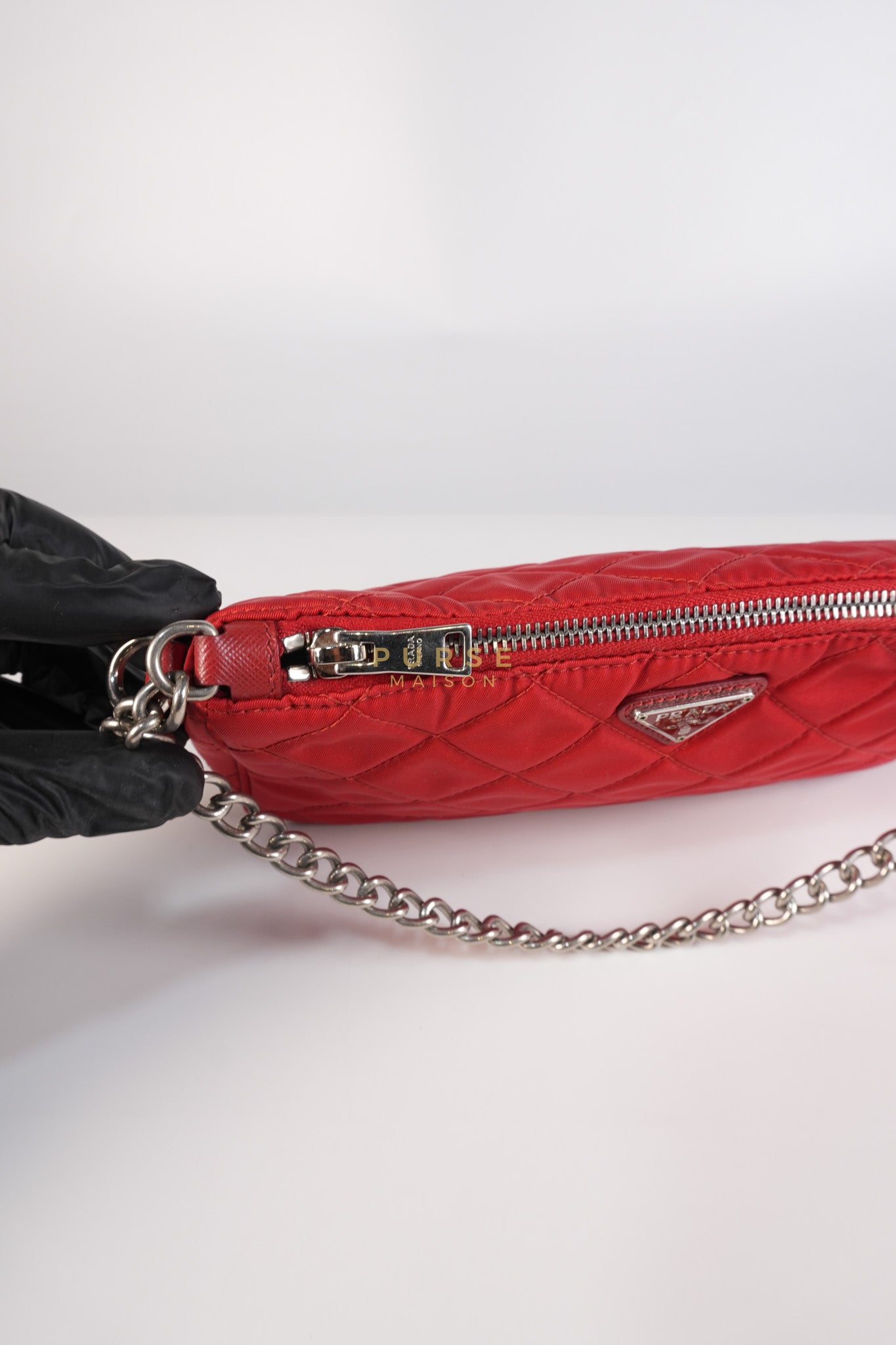 Baguette in Red Nylon Tessuto Impunto Two Way Bag | Purse Maison Luxury Bags Shop