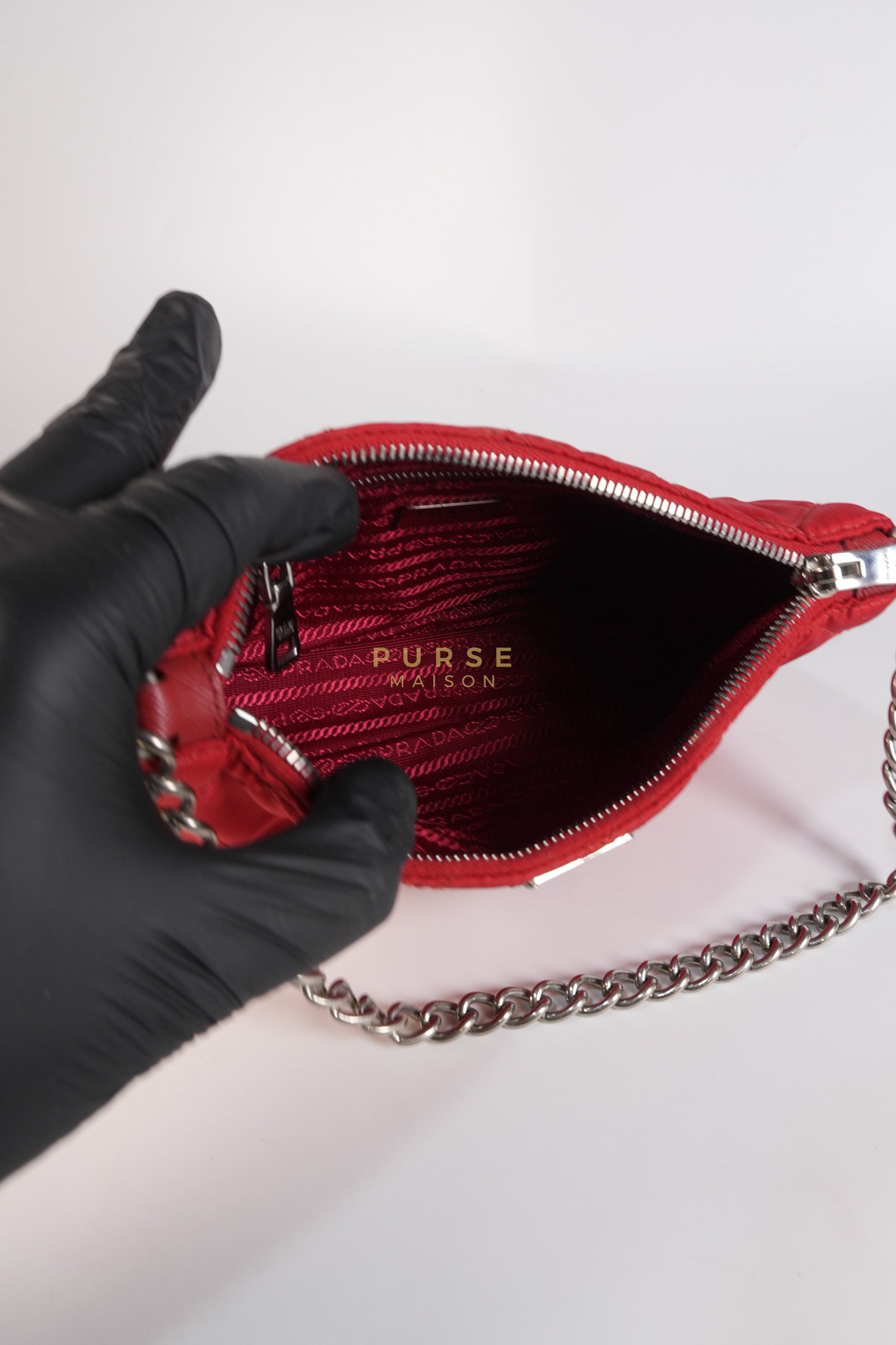 Baguette in Red Nylon Tessuto Impunto Two Way Bag | Purse Maison Luxury Bags Shop