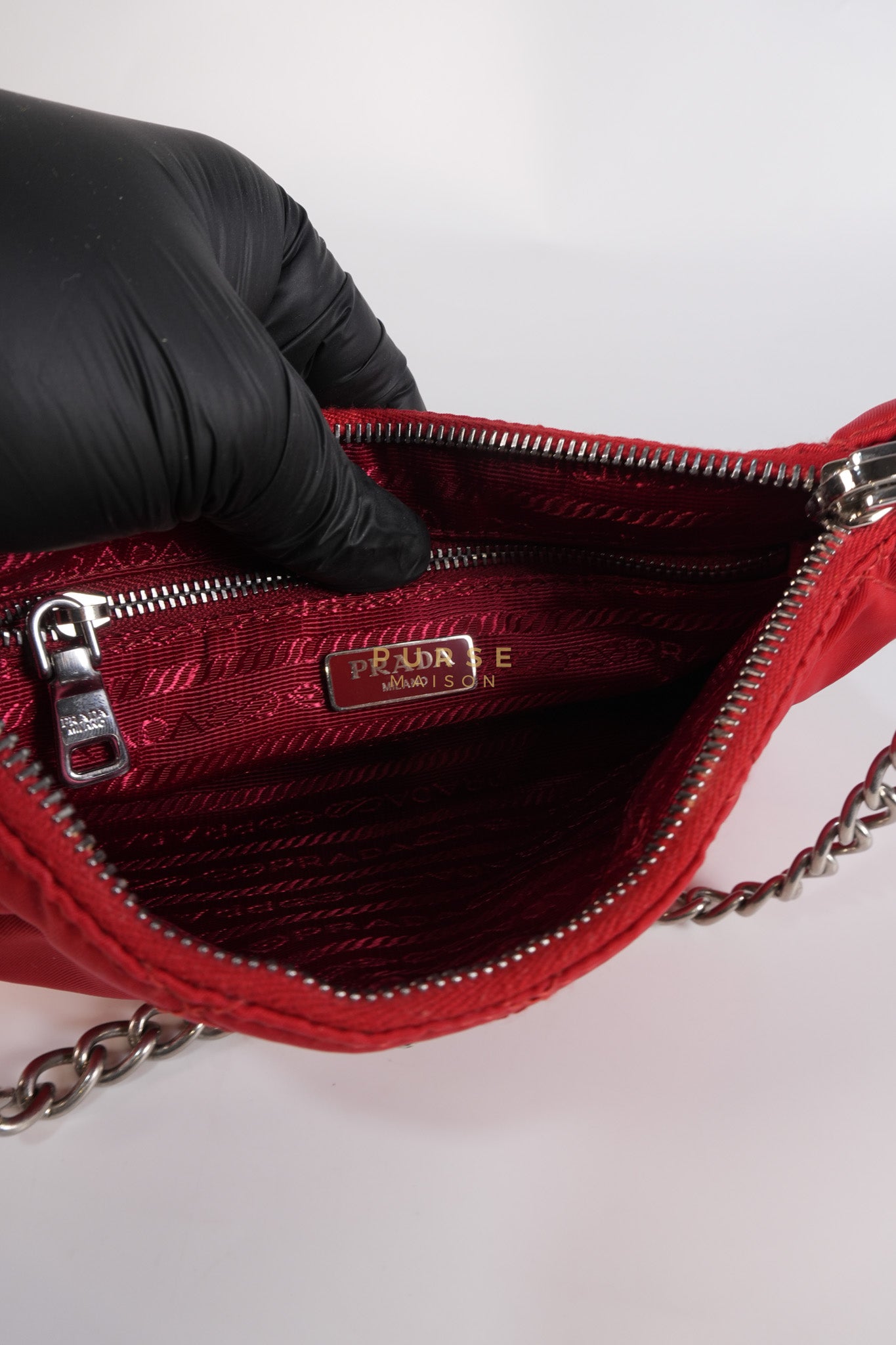 Baguette in Red Nylon Tessuto Impunto Two Way Bag | Purse Maison Luxury Bags Shop