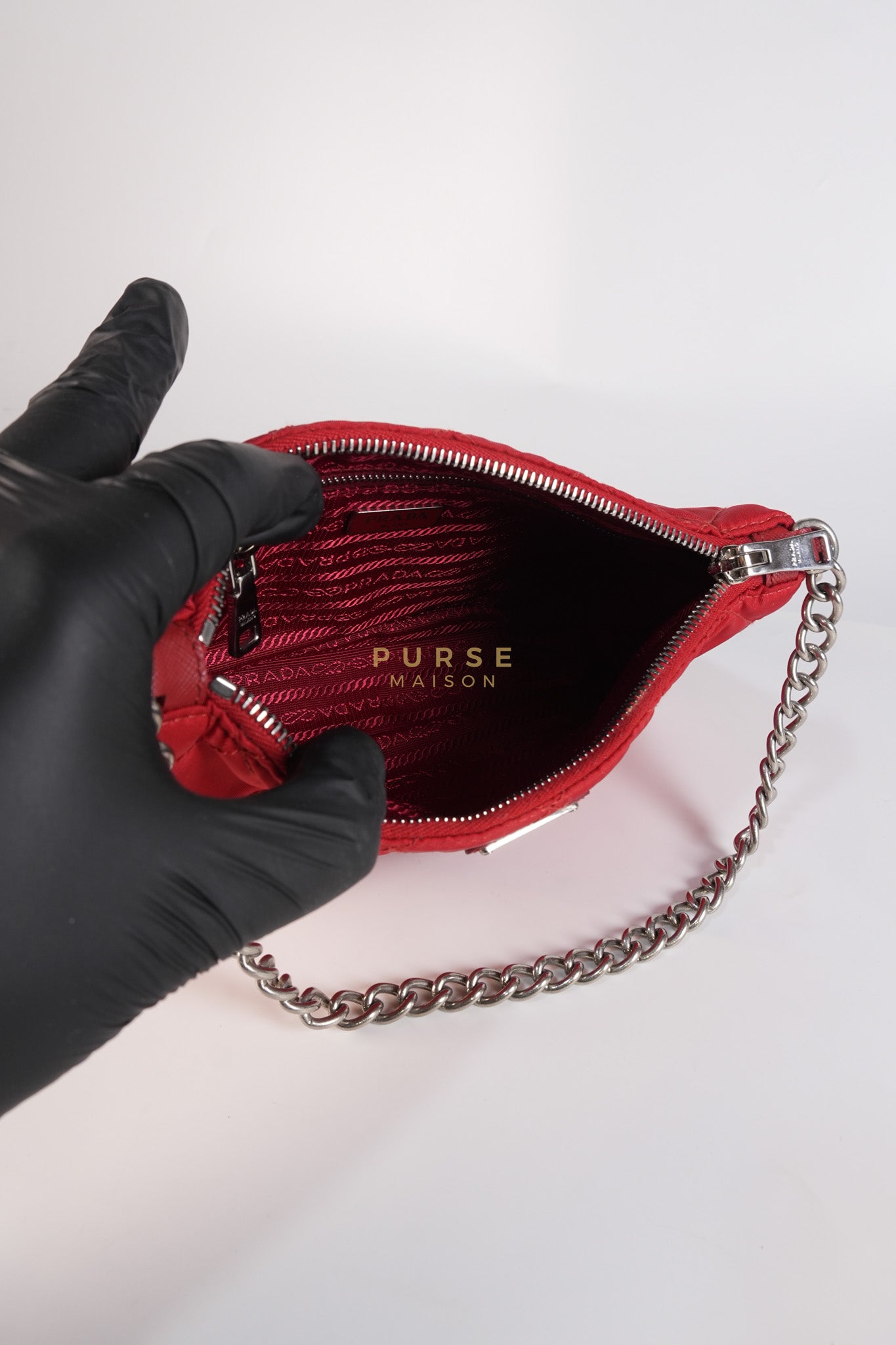 Baguette in Red Nylon Tessuto Impunto Two Way Bag | Purse Maison Luxury Bags Shop