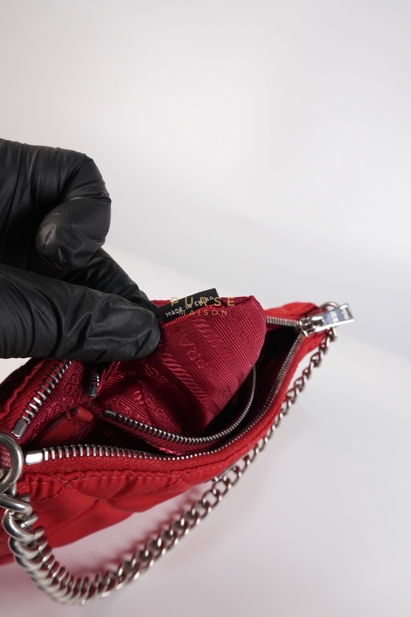 Baguette in Red Nylon Tessuto Impunto Two Way Bag | Purse Maison Luxury Bags Shop