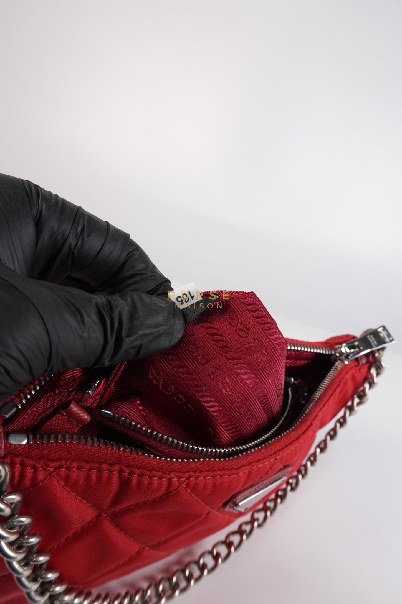 Baguette in Red Nylon Tessuto Impunto Two Way Bag | Purse Maison Luxury Bags Shop