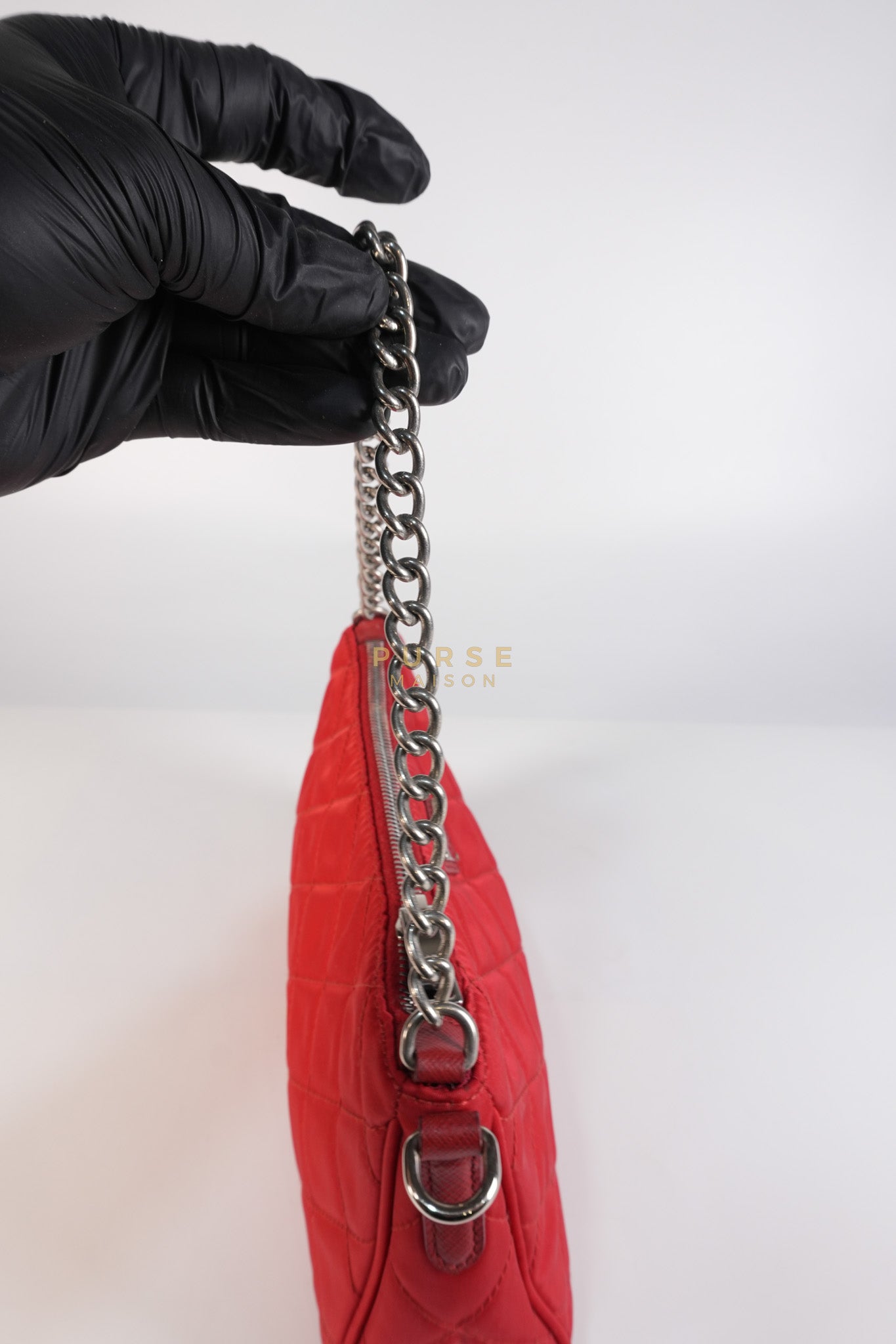 Baguette in Red Nylon Tessuto Impunto Two Way Bag | Purse Maison Luxury Bags Shop