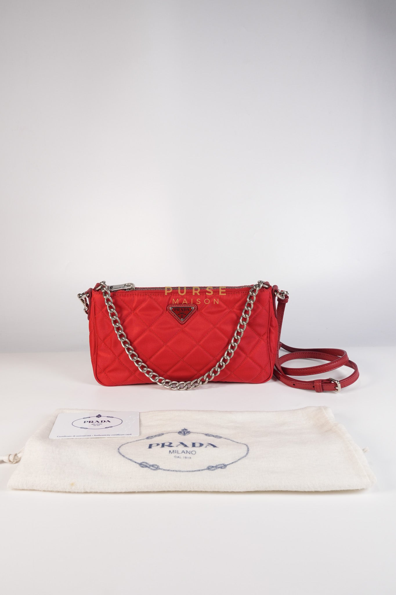 Baguette in Red Nylon Tessuto Impunto Two Way Bag | Purse Maison Luxury Bags Shop