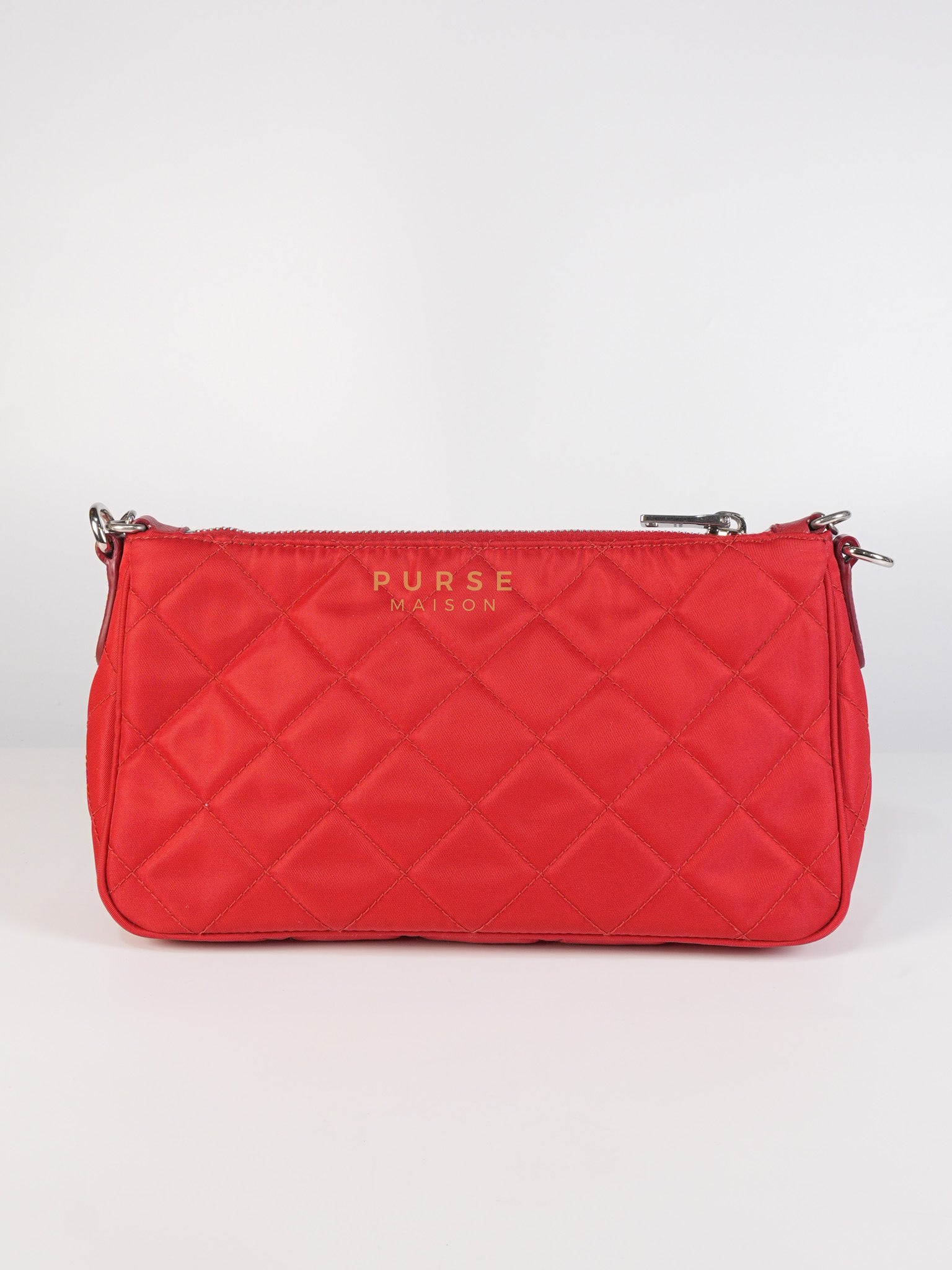 Baguette in Red Nylon Tessuto Impunto Two Way Bag | Purse Maison Luxury Bags Shop