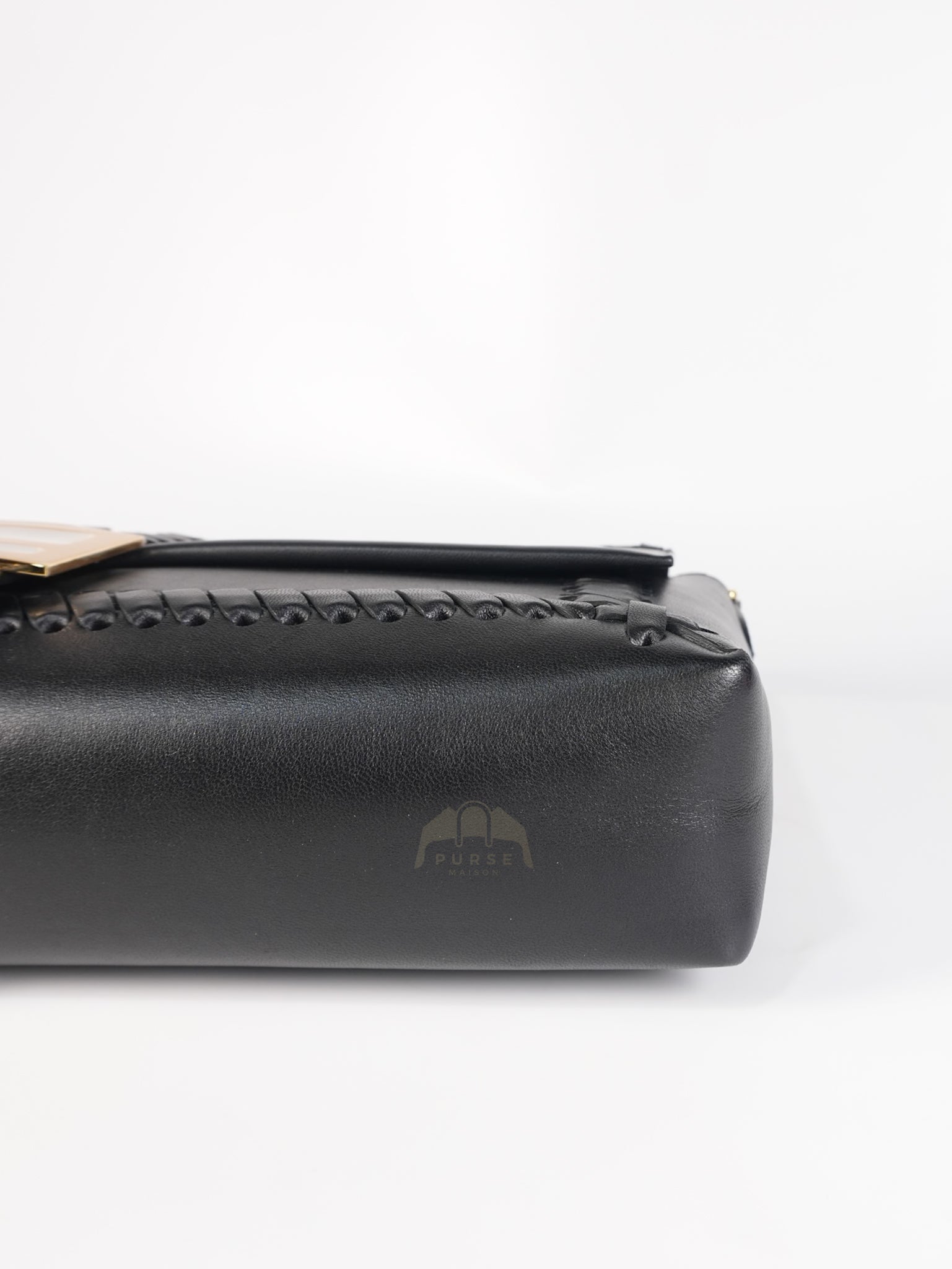 Baguette Maxi Nappa Wide Stitch Black Shoulder Bag | Purse Maison Luxury Bags Shop