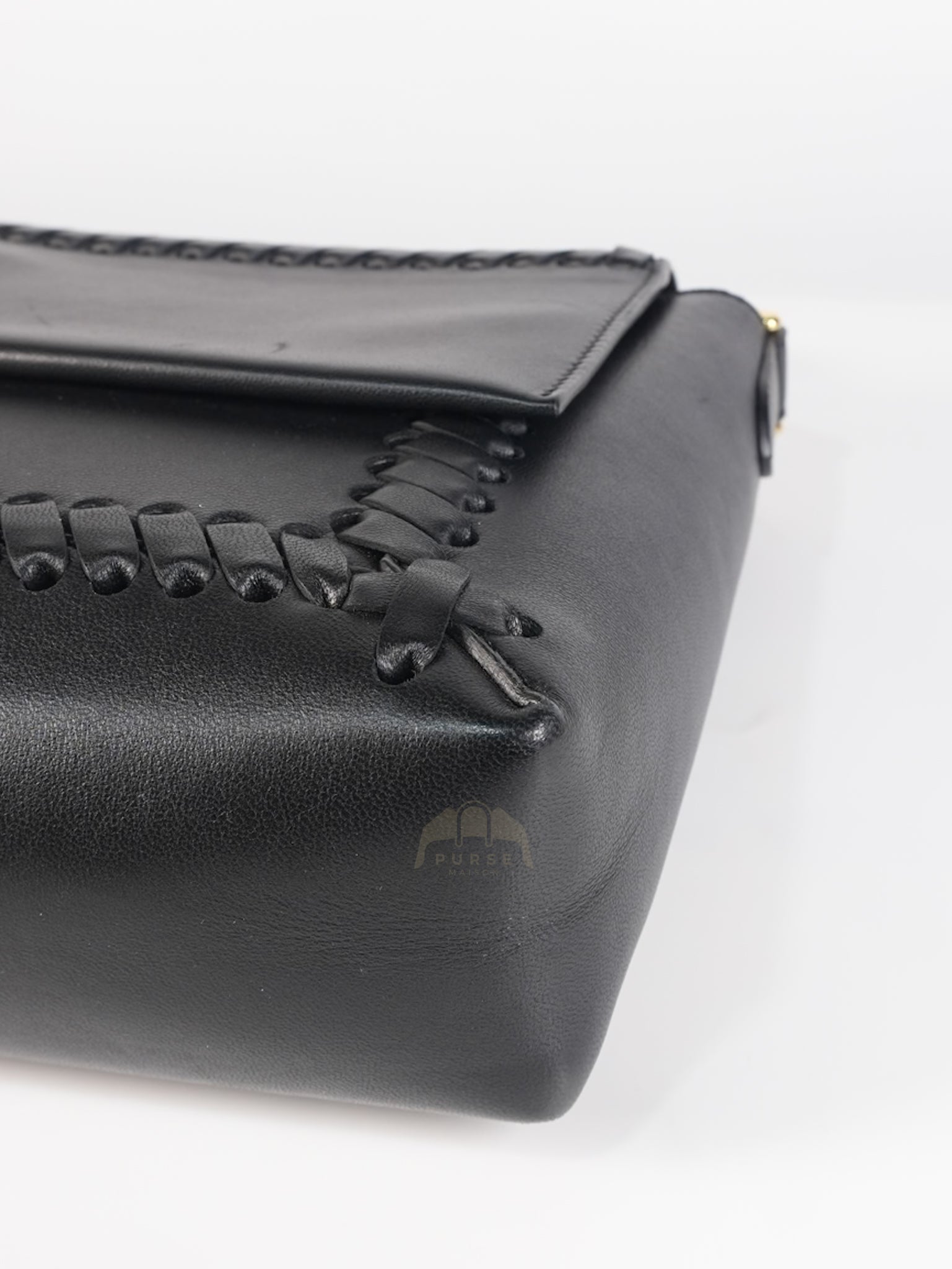 Baguette Maxi Nappa Wide Stitch Black Shoulder Bag | Purse Maison Luxury Bags Shop