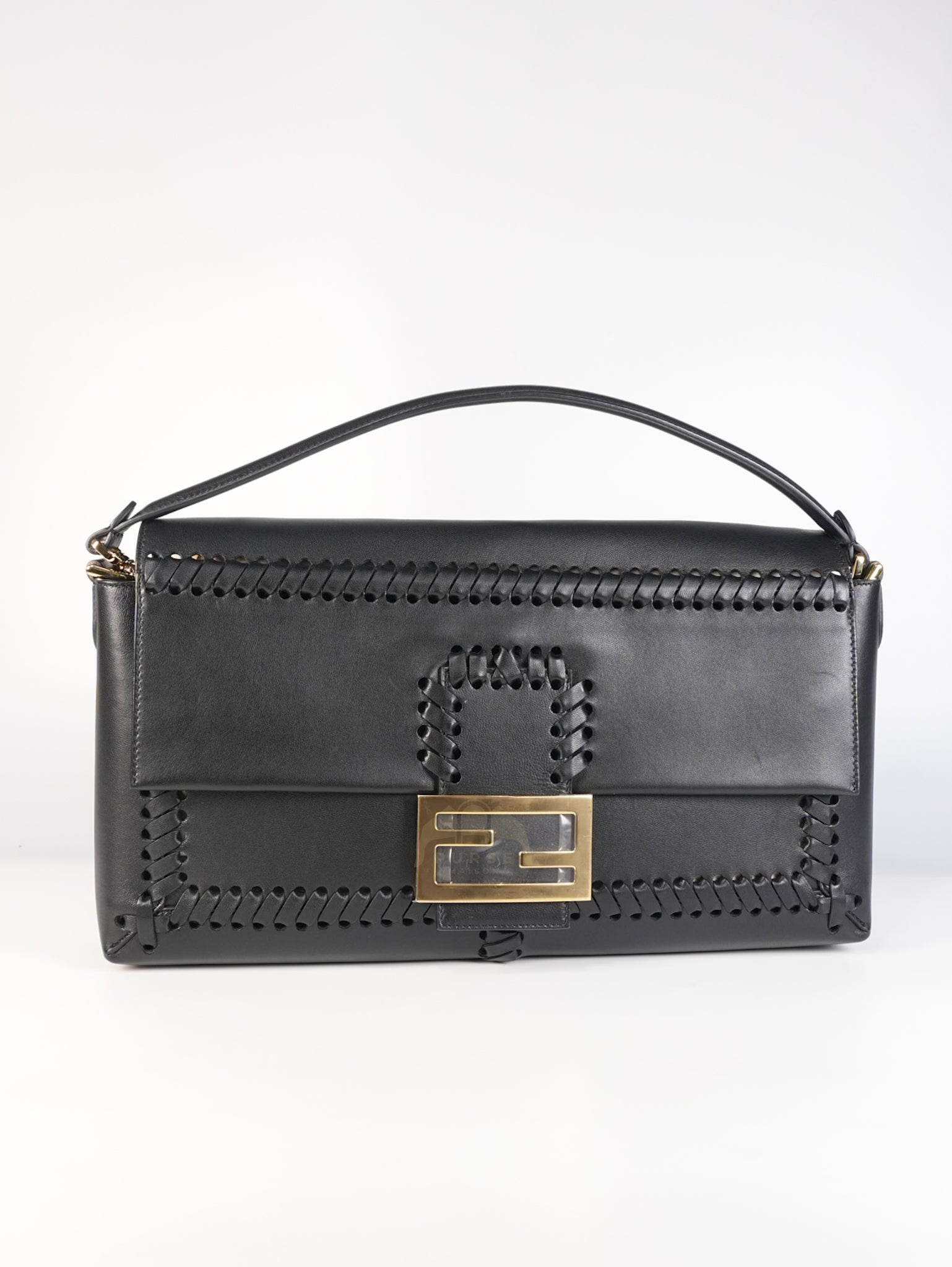 Baguette Maxi Nappa Wide Stitch Black Shoulder Bag | Purse Maison Luxury Bags Shop