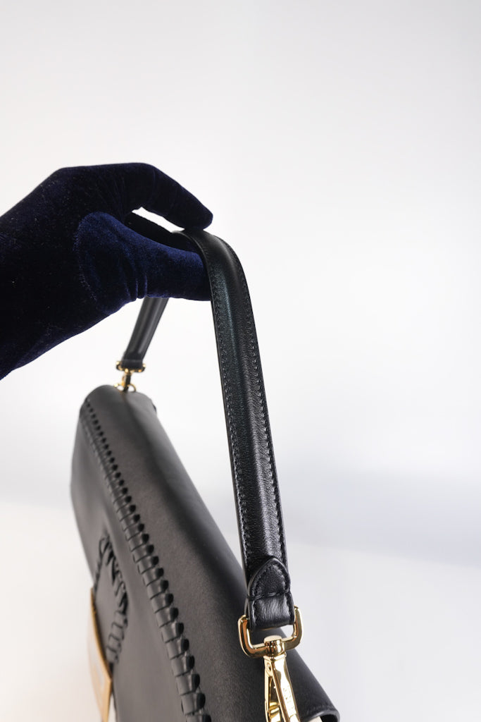 Baguette Maxi Nappa Wide Stitch Black Shoulder Bag | Purse Maison Luxury Bags Shop