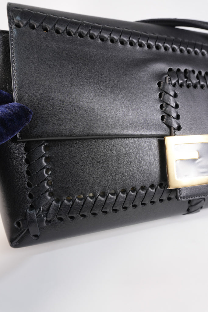 Baguette Maxi Nappa Wide Stitch Black Shoulder Bag | Purse Maison Luxury Bags Shop