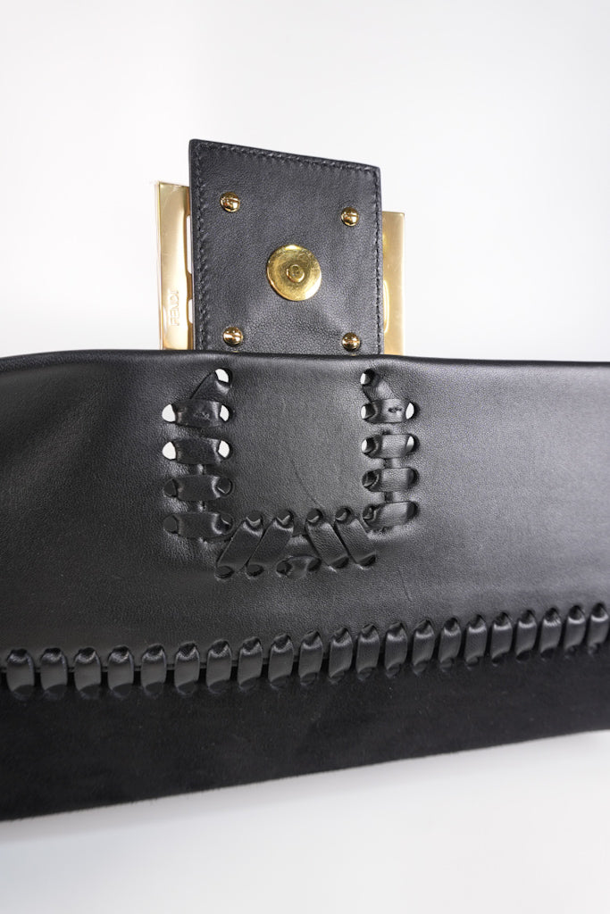 Baguette Maxi Nappa Wide Stitch Black Shoulder Bag | Purse Maison Luxury Bags Shop