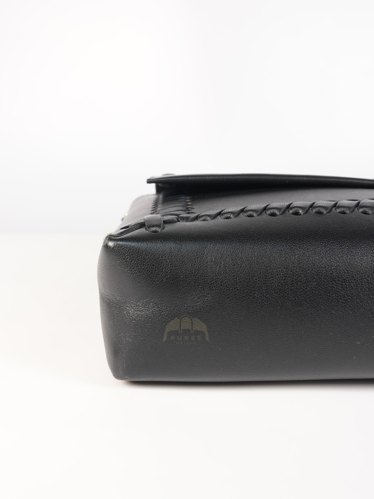 Baguette Maxi Nappa Wide Stitch Black Shoulder Bag | Purse Maison Luxury Bags Shop