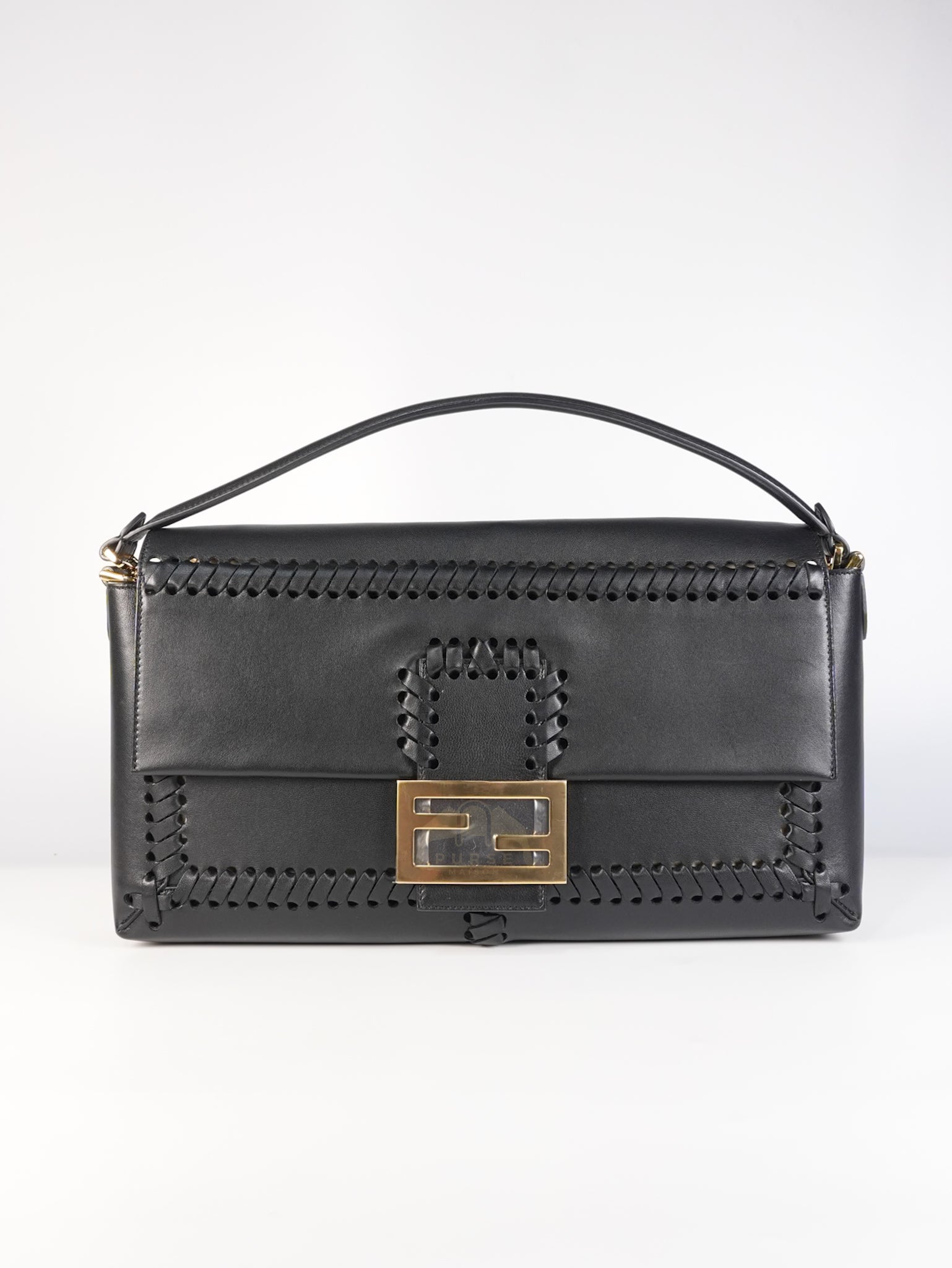 Baguette Maxi Nappa Wide Stitch Black Shoulder Bag | Purse Maison Luxury Bags Shop