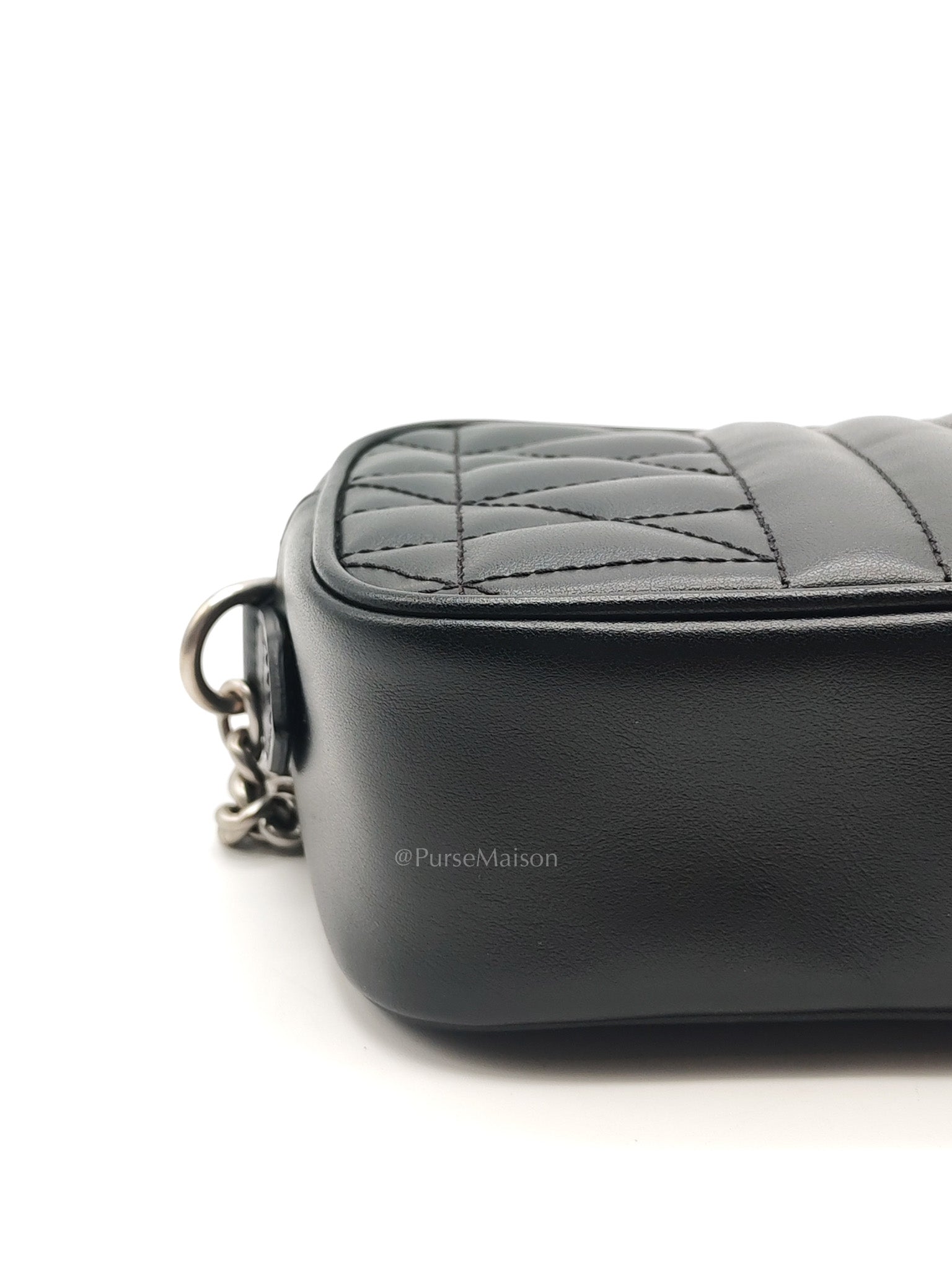 GG Marmont Mini Camera Bag in Black Quilted Matelasse Leather and Silver Hardware